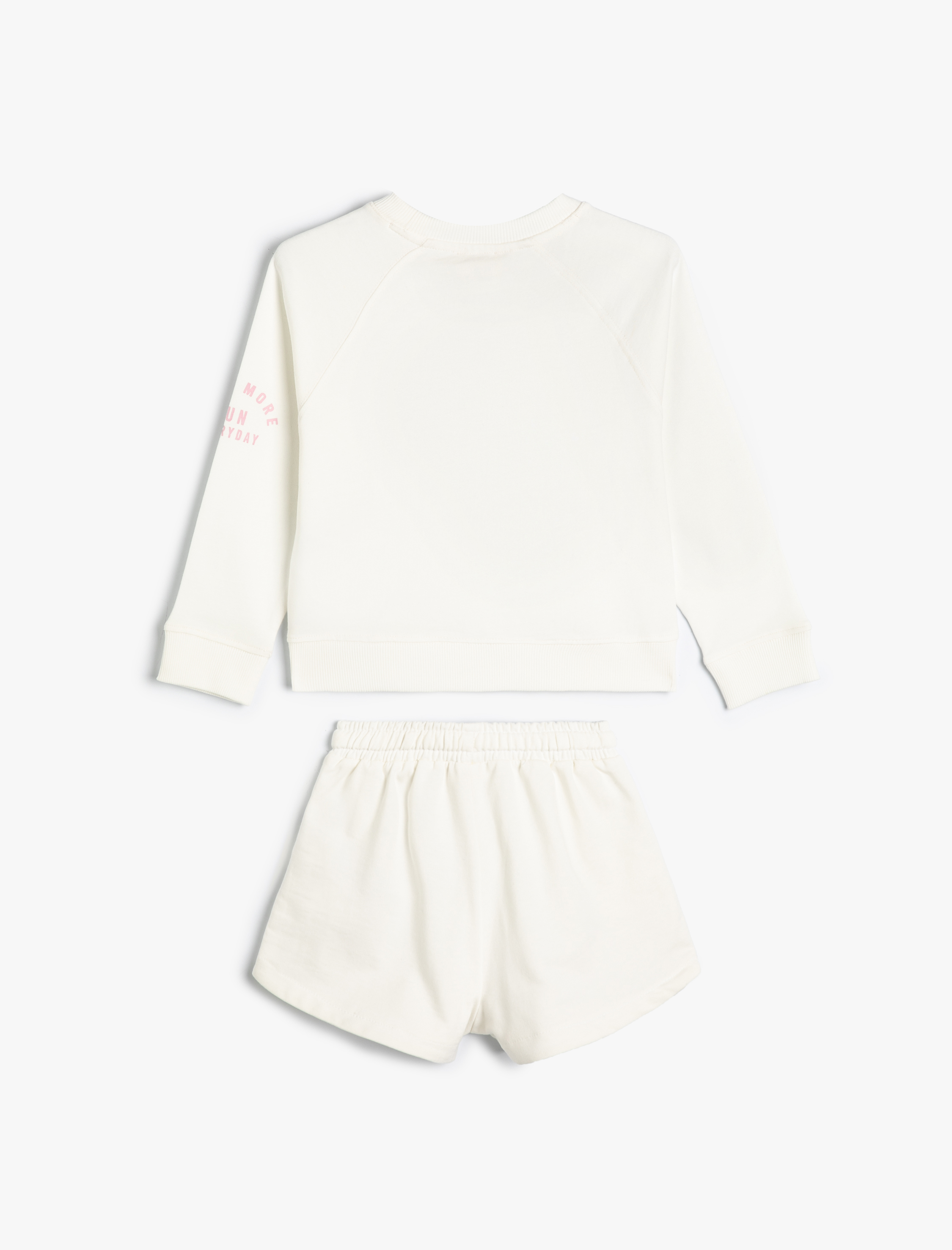  Kız Çocuk 2'li Şort Sweatshirt Slogan Baskı Detaylı Pamuklu