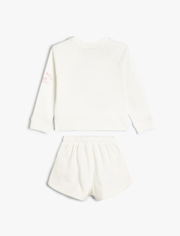 Kız Çocuk 2'li Şort Sweatshirt Slogan Baskı Detaylı Pamuklu