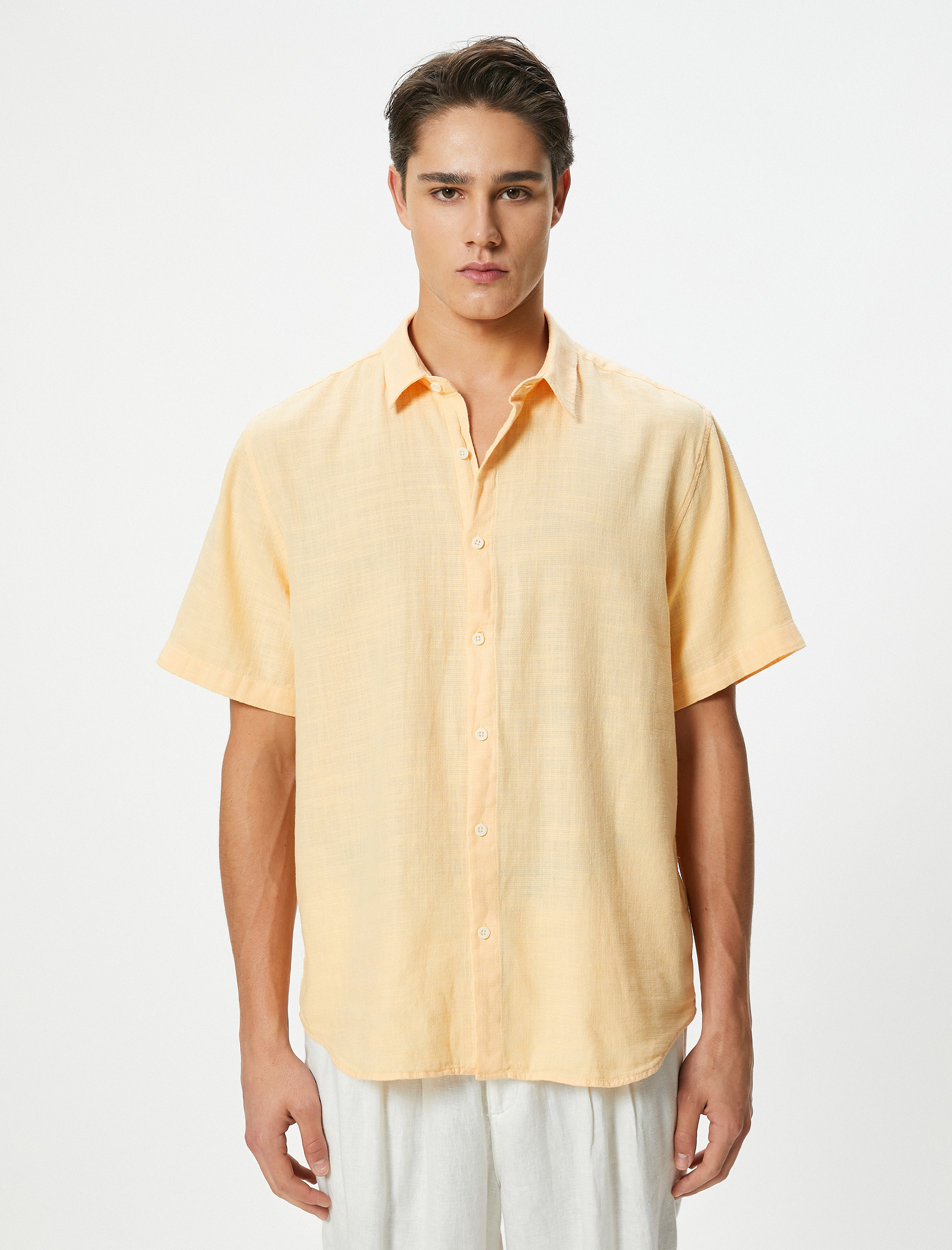   Yazlık Gömlek Kısa Kollu Klasik Yaka Düğmeli Pamuklu Regular Fit