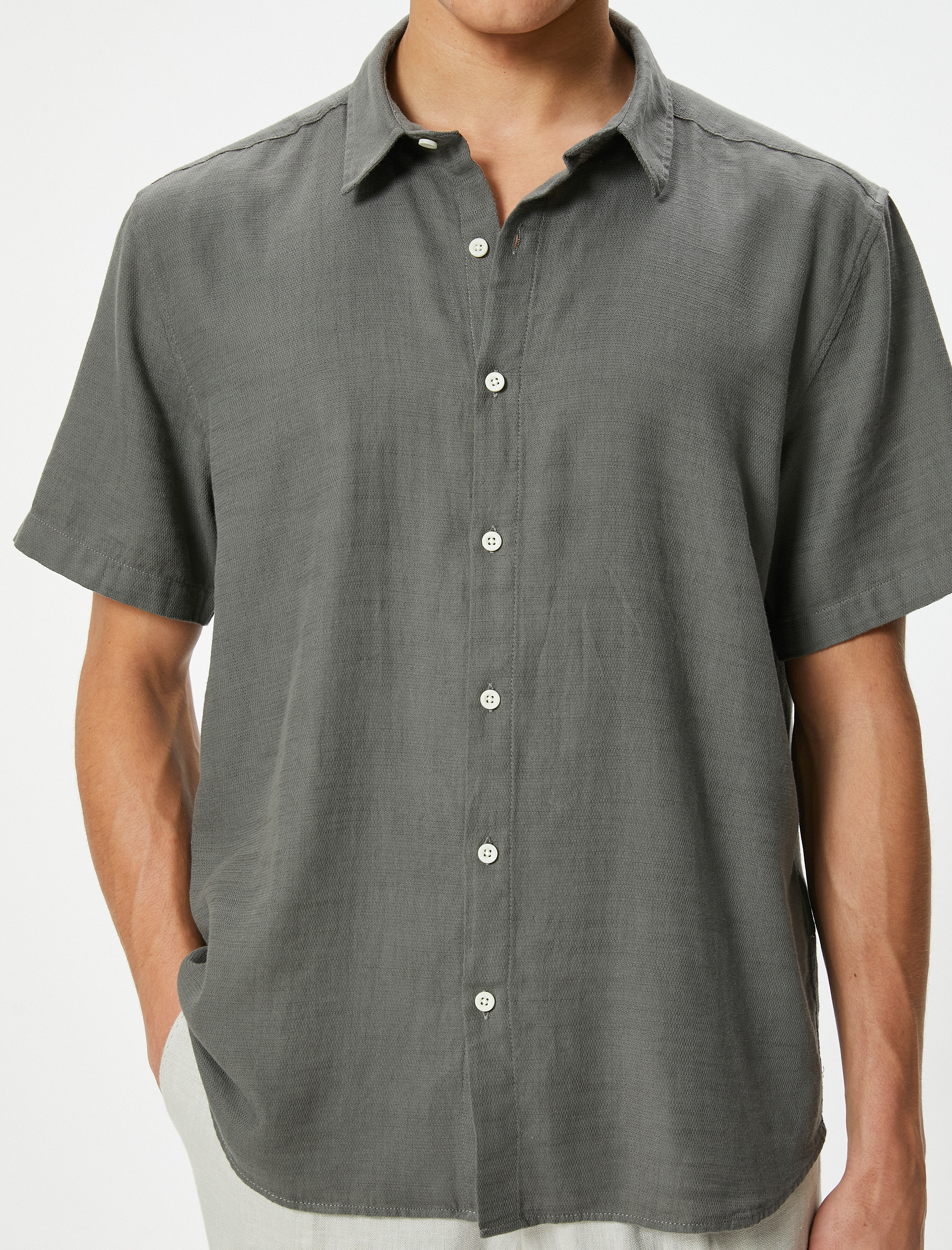   Yazlık Gömlek Kısa Kollu Klasik Yaka Düğmeli Pamuklu Regular Fit