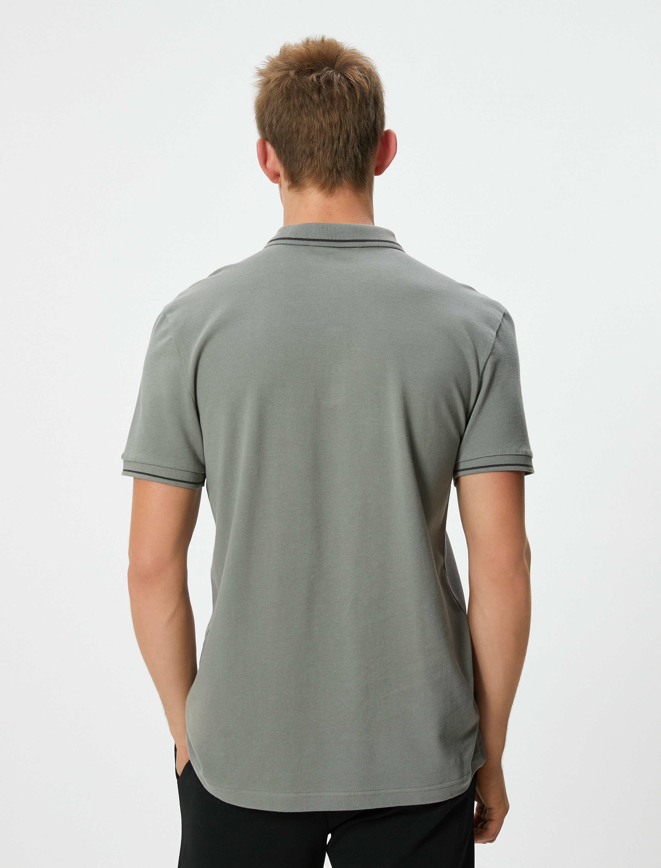   Slim Fit Polo Tişört Kısa Kollu Çizgi Detaylı Pamuklu