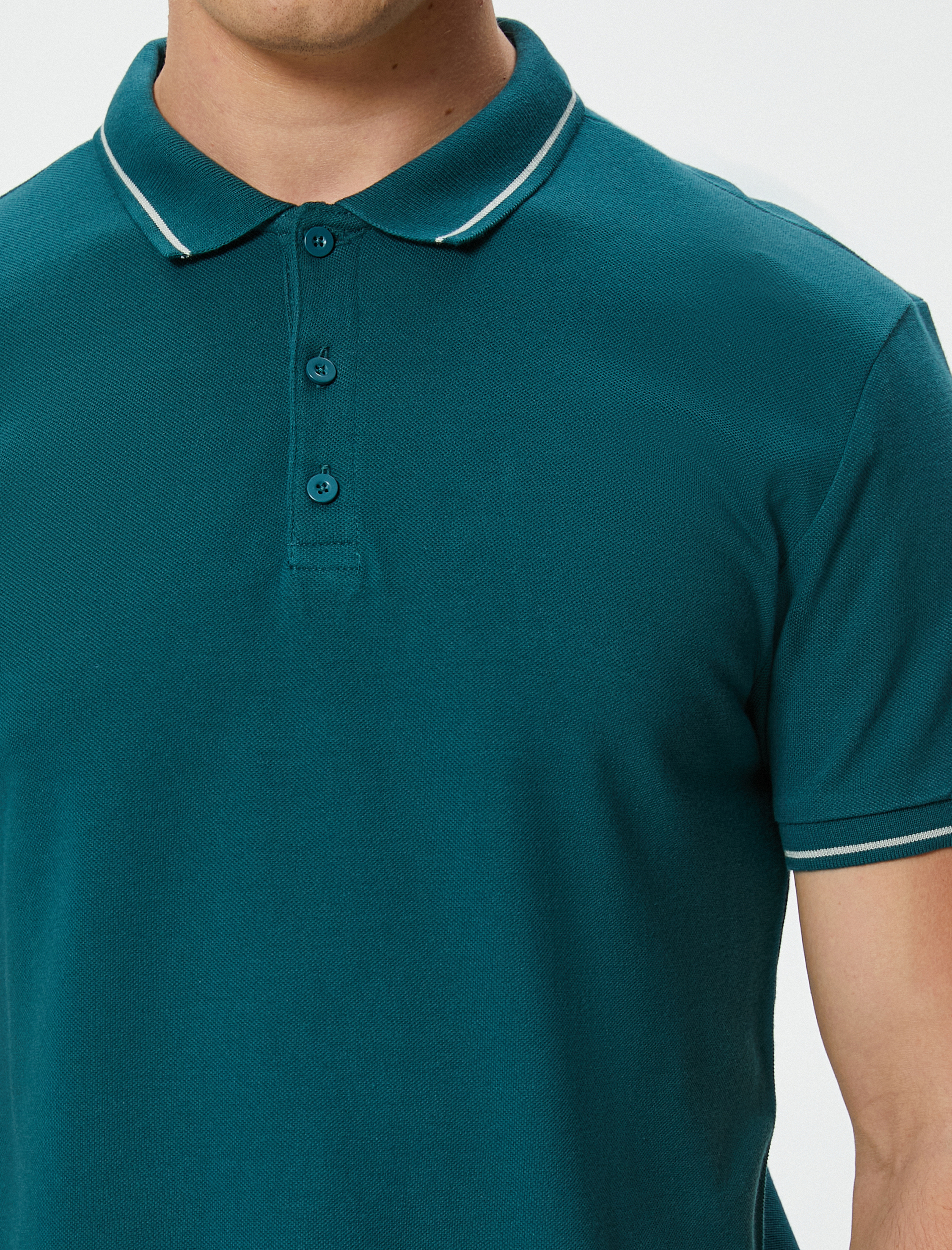   Slim Fit Polo Tişört Kısa Kollu Çizgi Detaylı Pamuklu
