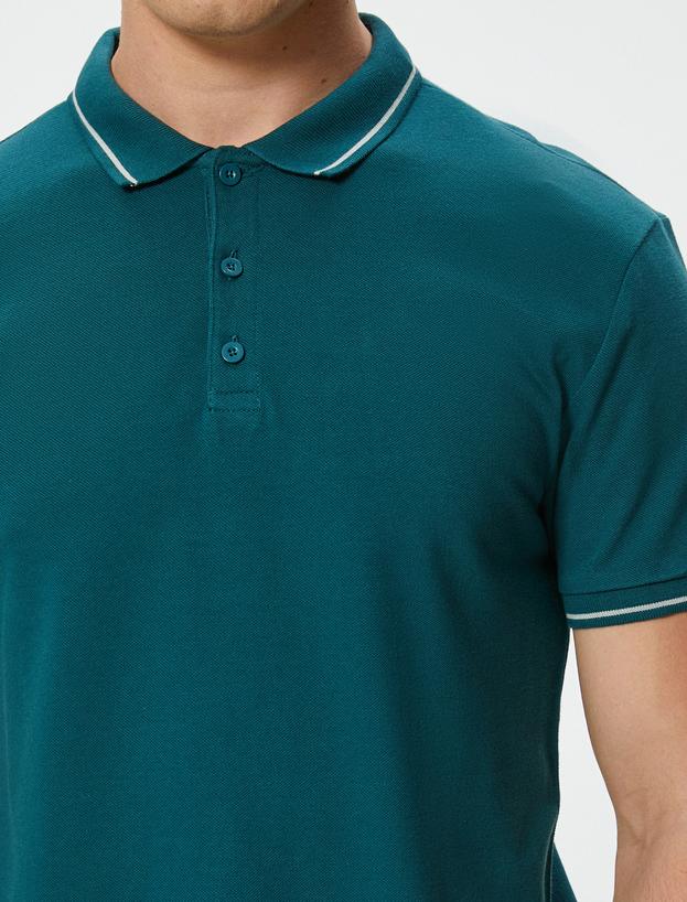 Slim Fit Polo Tişört Kısa Kollu Çizgi Detaylı Pamuklu_4