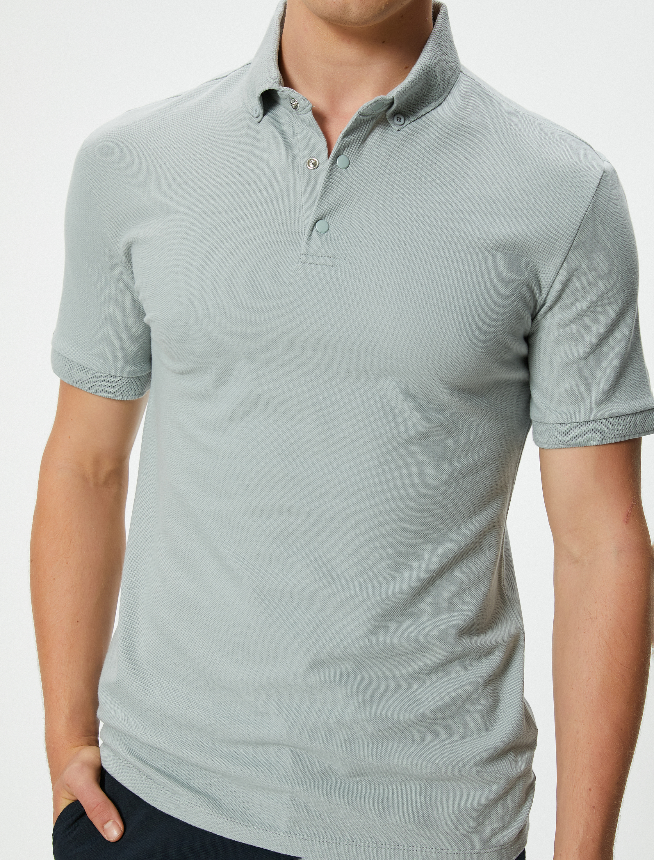   Polo Yaka Tişört Slim Fit Çıt Çıt Düğme Detaylı Kısa Kollu Pamuklu