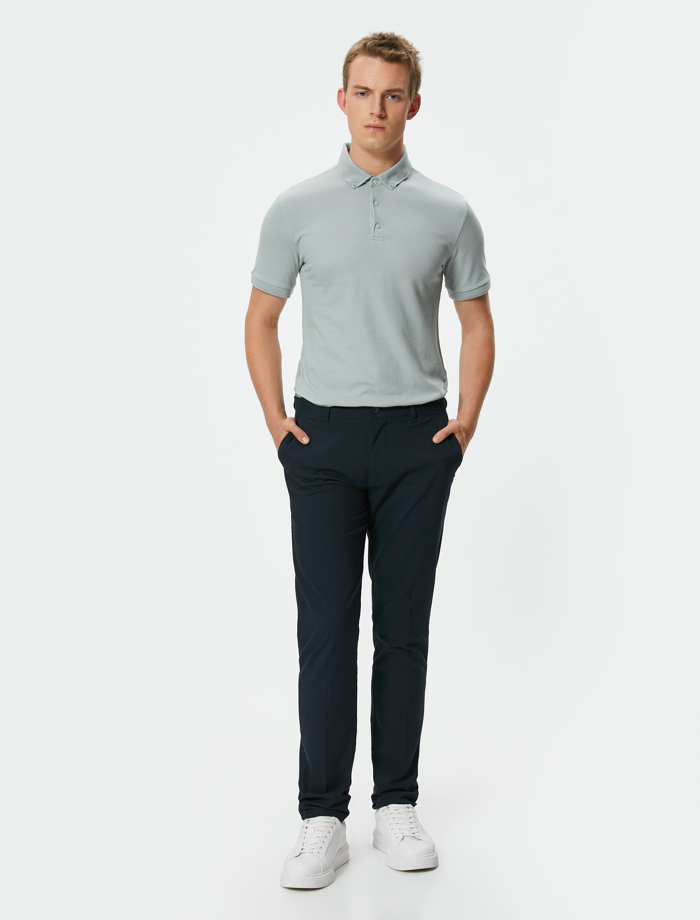   Polo Yaka Tişört Slim Fit Çıt Çıt Düğme Detaylı Kısa Kollu Pamuklu