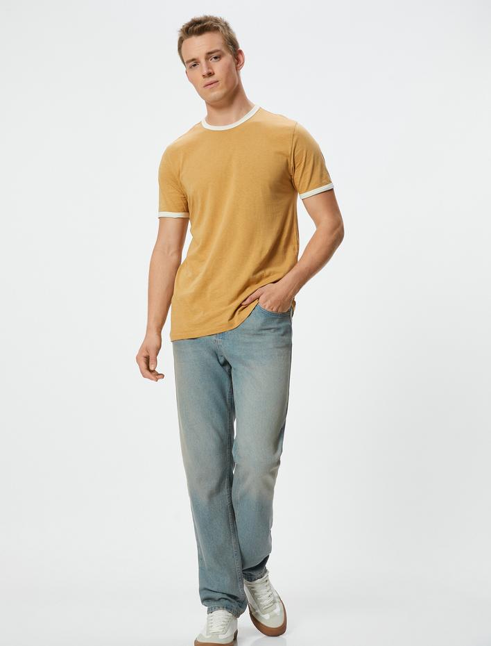  Slim Fit Tişört Biyeli Kısa Kollu Bisiklet Yaka Pamuklu