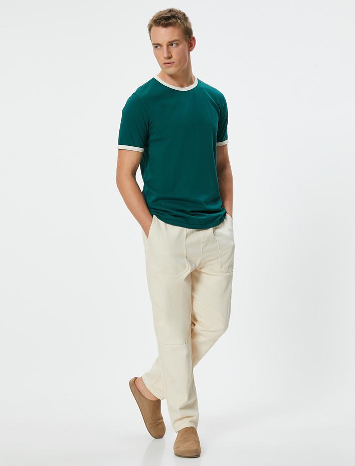  Slim Fit Tişört Biyeli Kısa Kollu Bisiklet Yaka Pamuklu