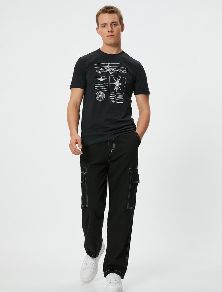  Slim Fit Baskılı Bisiklet Yaka Pamuklu Kısa Kollu Tişört