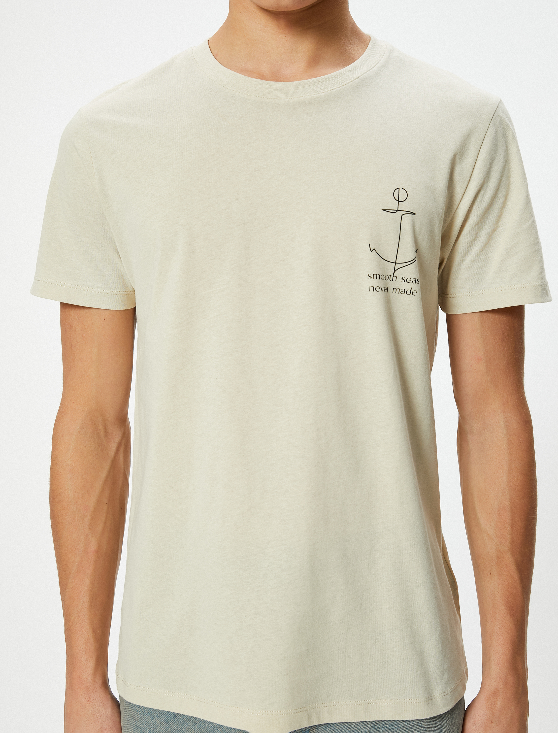   Slim Fit Tişört Baskılı Bisiklet Yaka Kısa Kollu Pamuklu