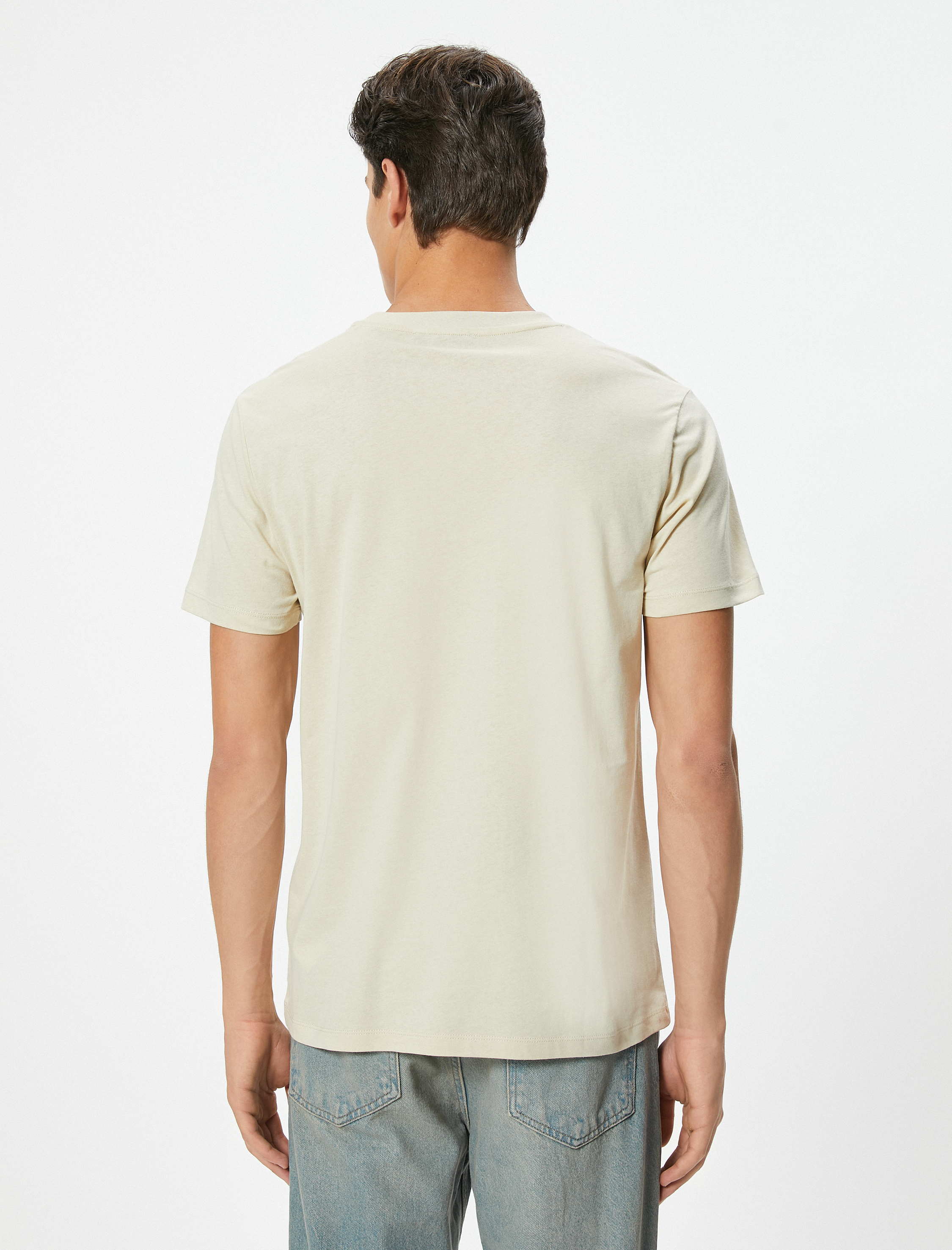   Slim Fit Tişört Baskılı Bisiklet Yaka Kısa Kollu Pamuklu
