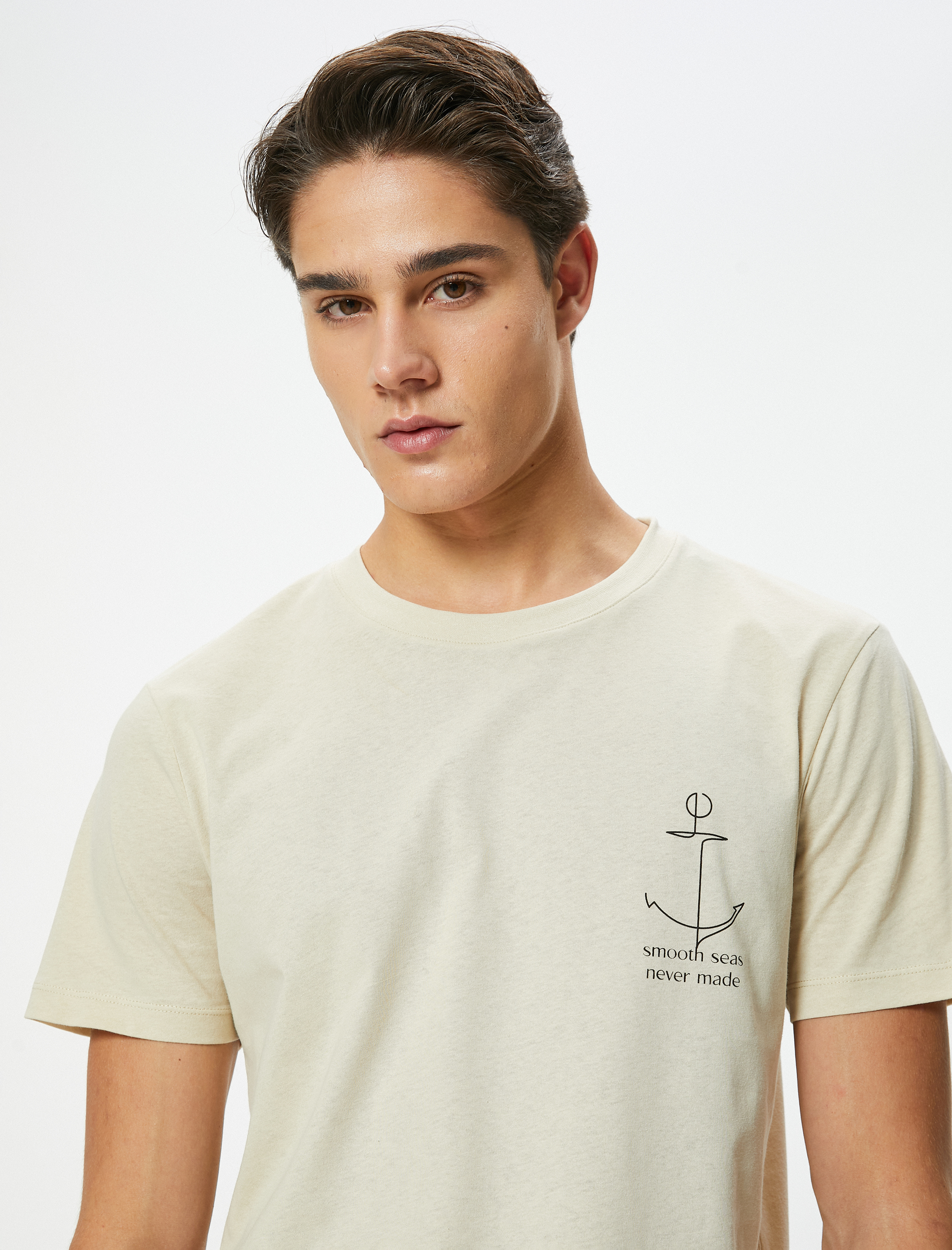   Slim Fit Tişört Baskılı Bisiklet Yaka Kısa Kollu Pamuklu