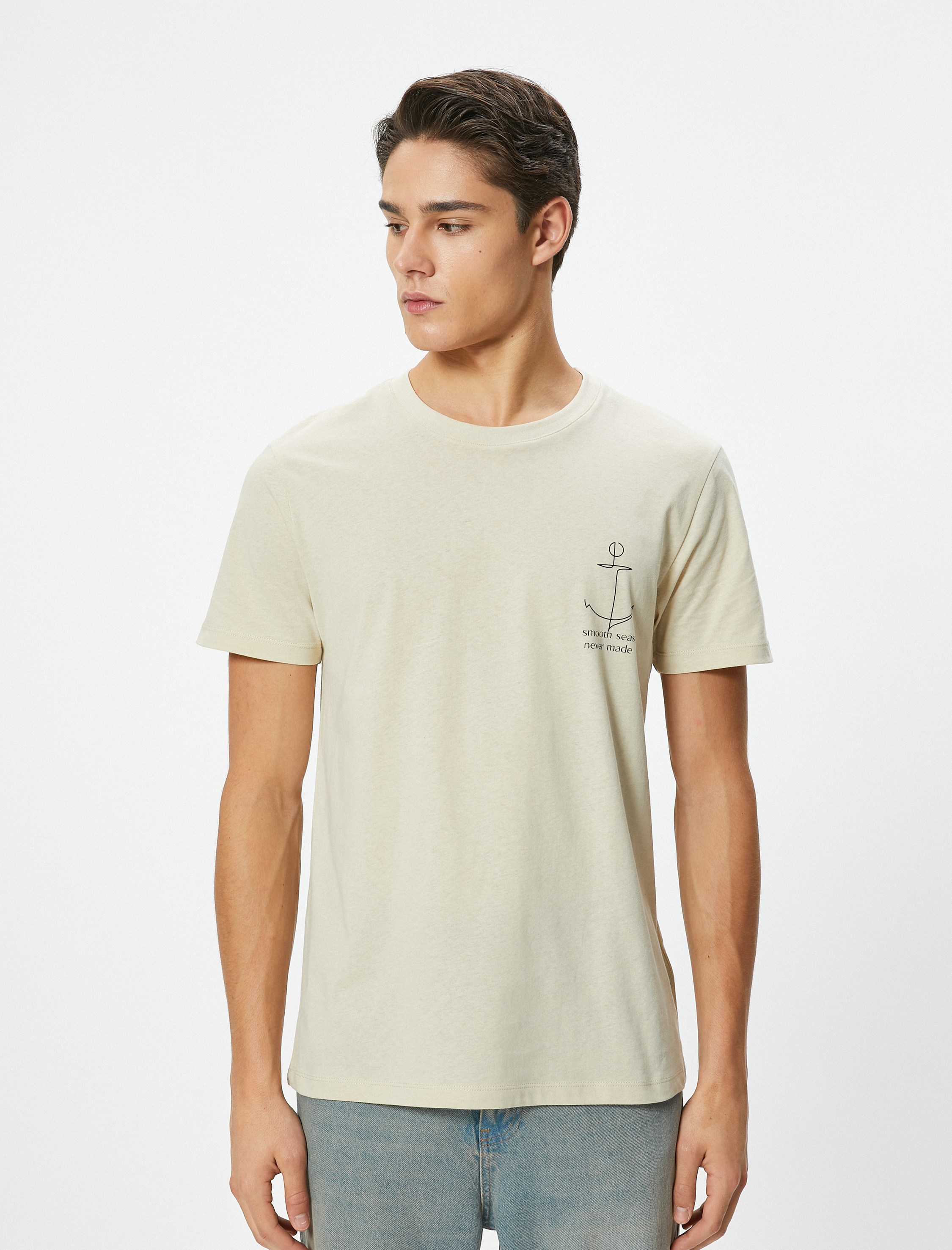   Slim Fit Tişört Baskılı Bisiklet Yaka Kısa Kollu Pamuklu