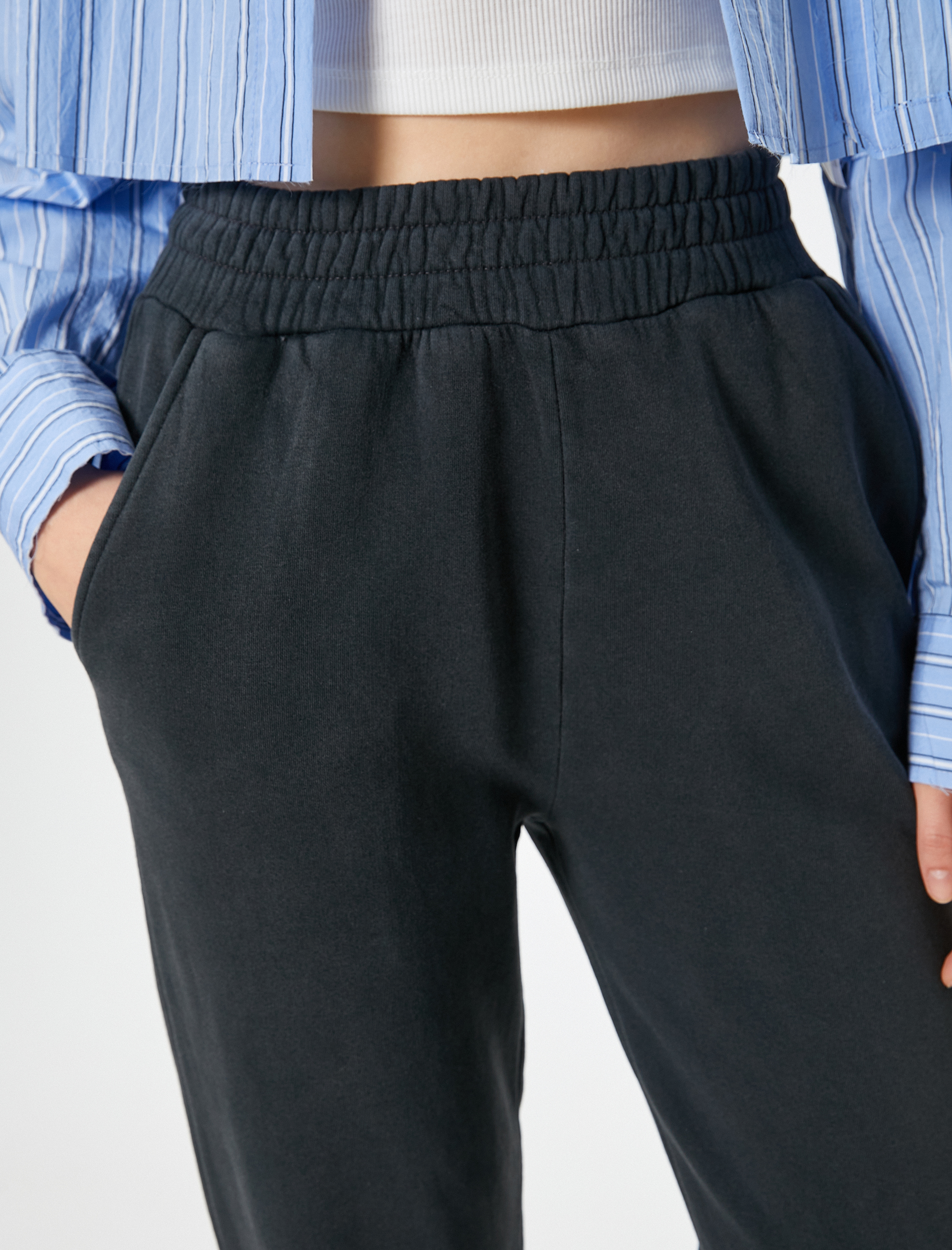   Şardonlu Jogger Eşofman Altı Relax Fit Yıkamalı Beli Lastikli Cepli