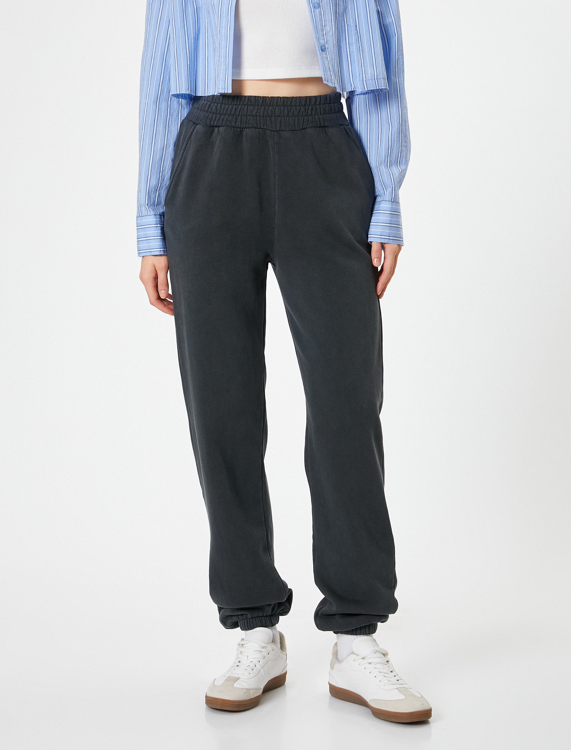   Şardonlu Jogger Eşofman Altı Relax Fit Yıkamalı Beli Lastikli Cepli