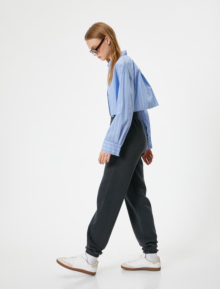  Şardonlu Jogger Eşofman Altı Relax Fit Yıkamalı Beli Lastikli Cepli