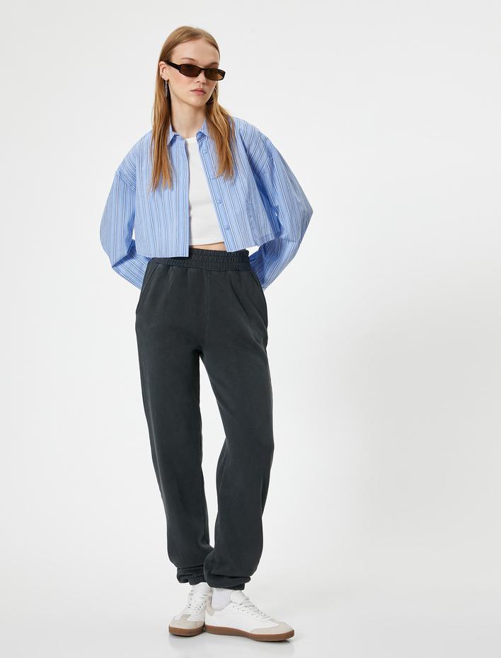  Şardonlu Jogger Eşofman Altı Relax Fit Yıkamalı Beli Lastikli Cepli