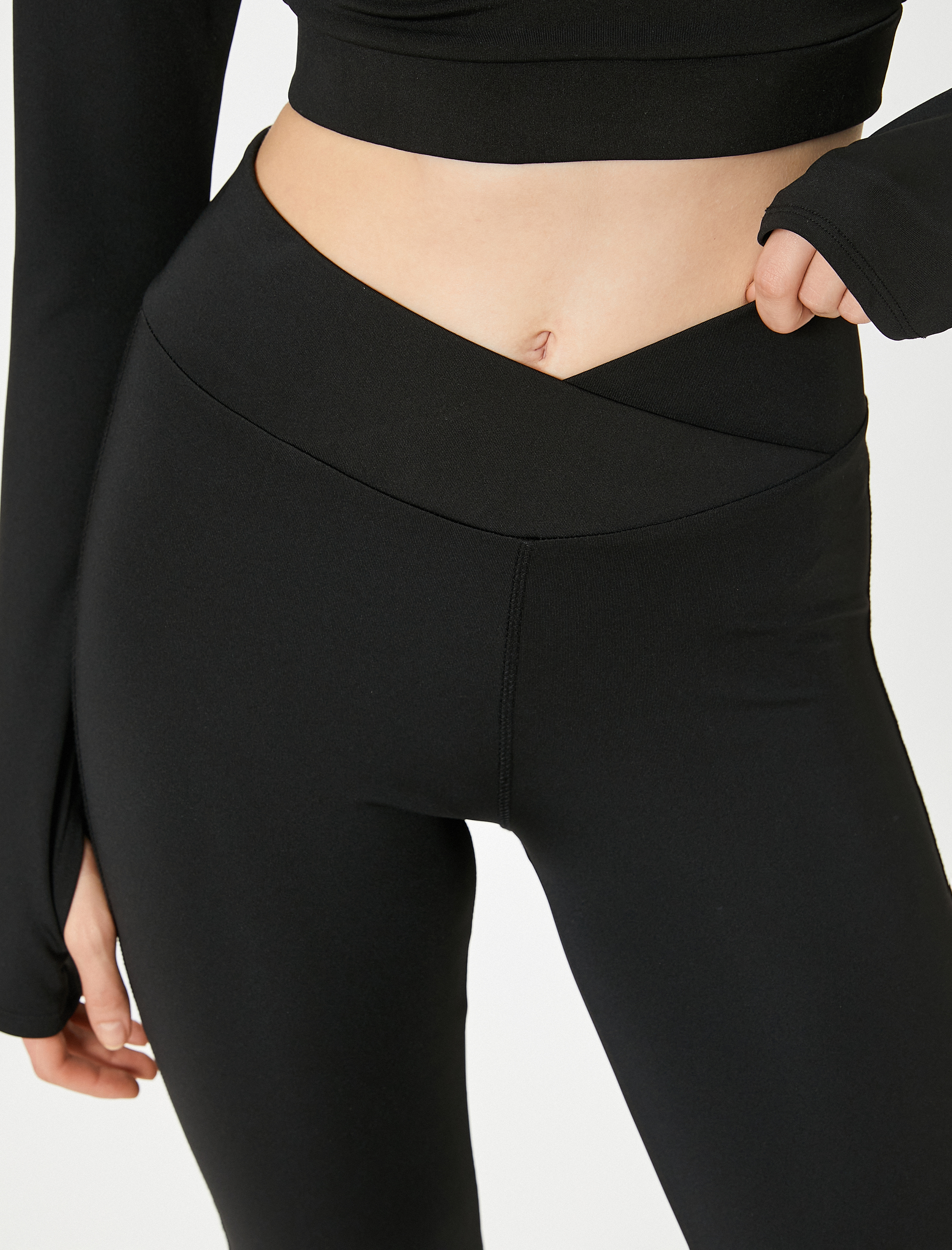   İspanyol Paça Spor Tayt Yüksek Bel Slim Fit İnterlok