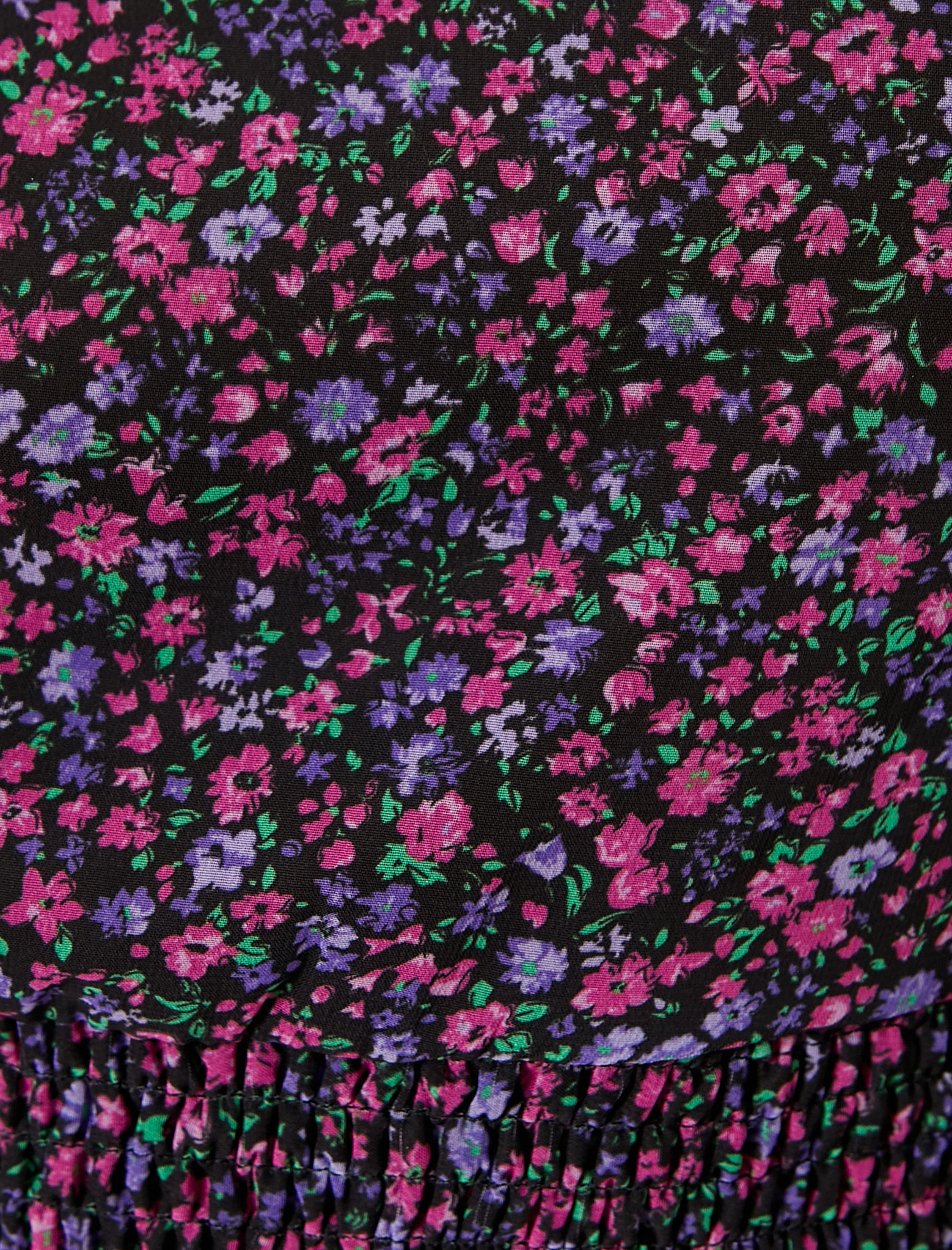 Mini Şifon Elbise Uzun Balon Kol Kare Yaka Volanlı Gipeli