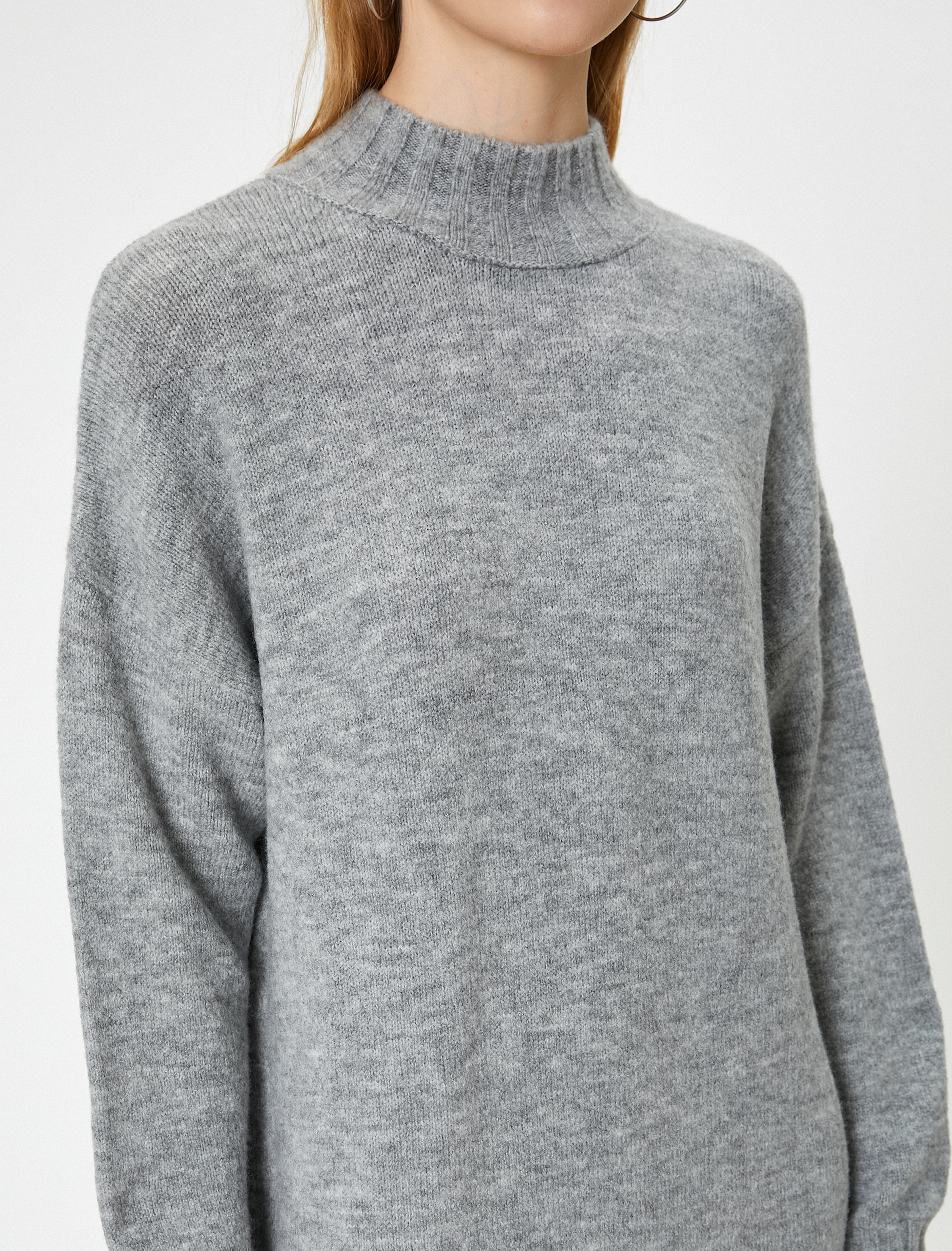   Triko Elbise Midi Dik Yaka Uzun Kollu Relax Fit