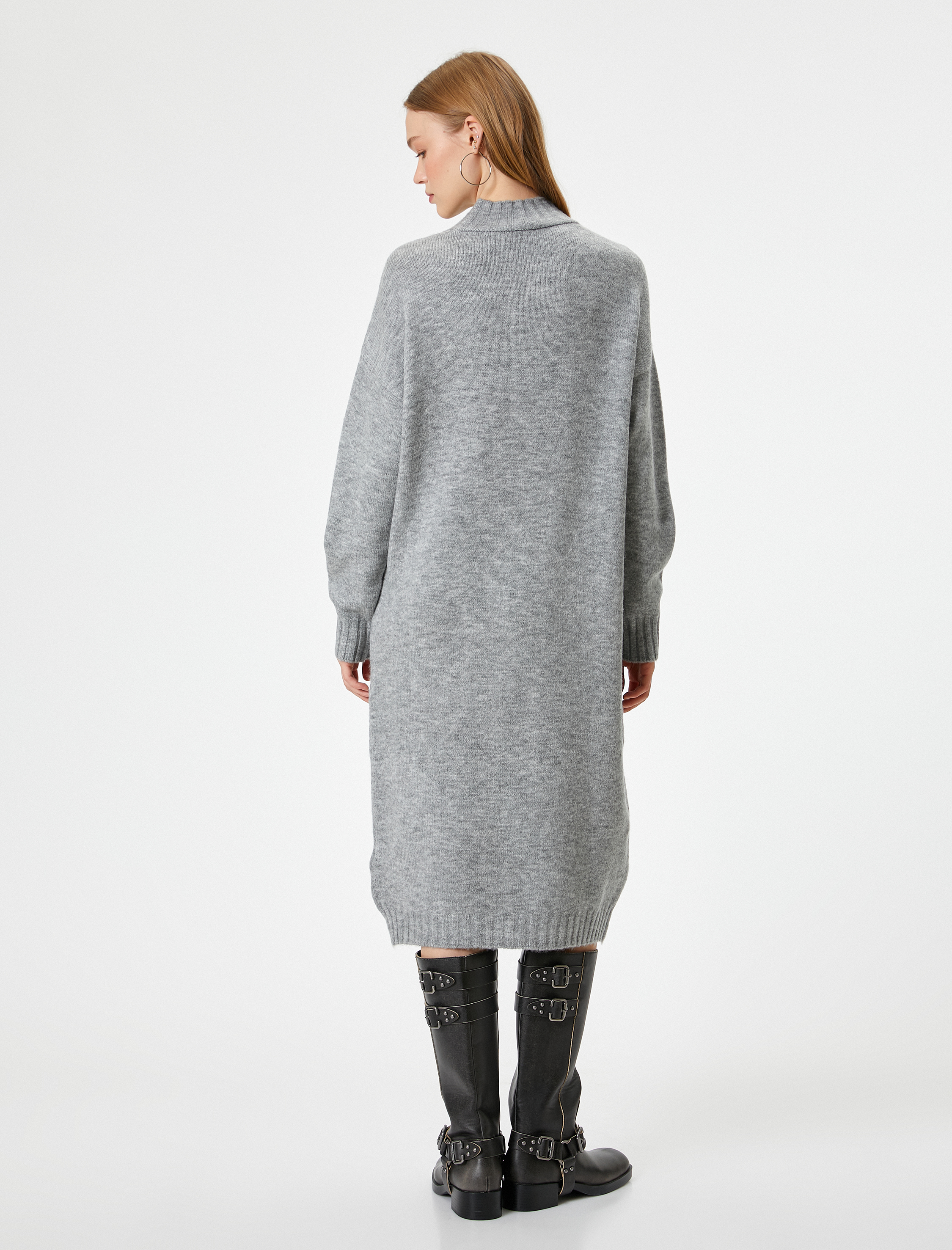   Triko Elbise Midi Dik Yaka Uzun Kollu Relax Fit