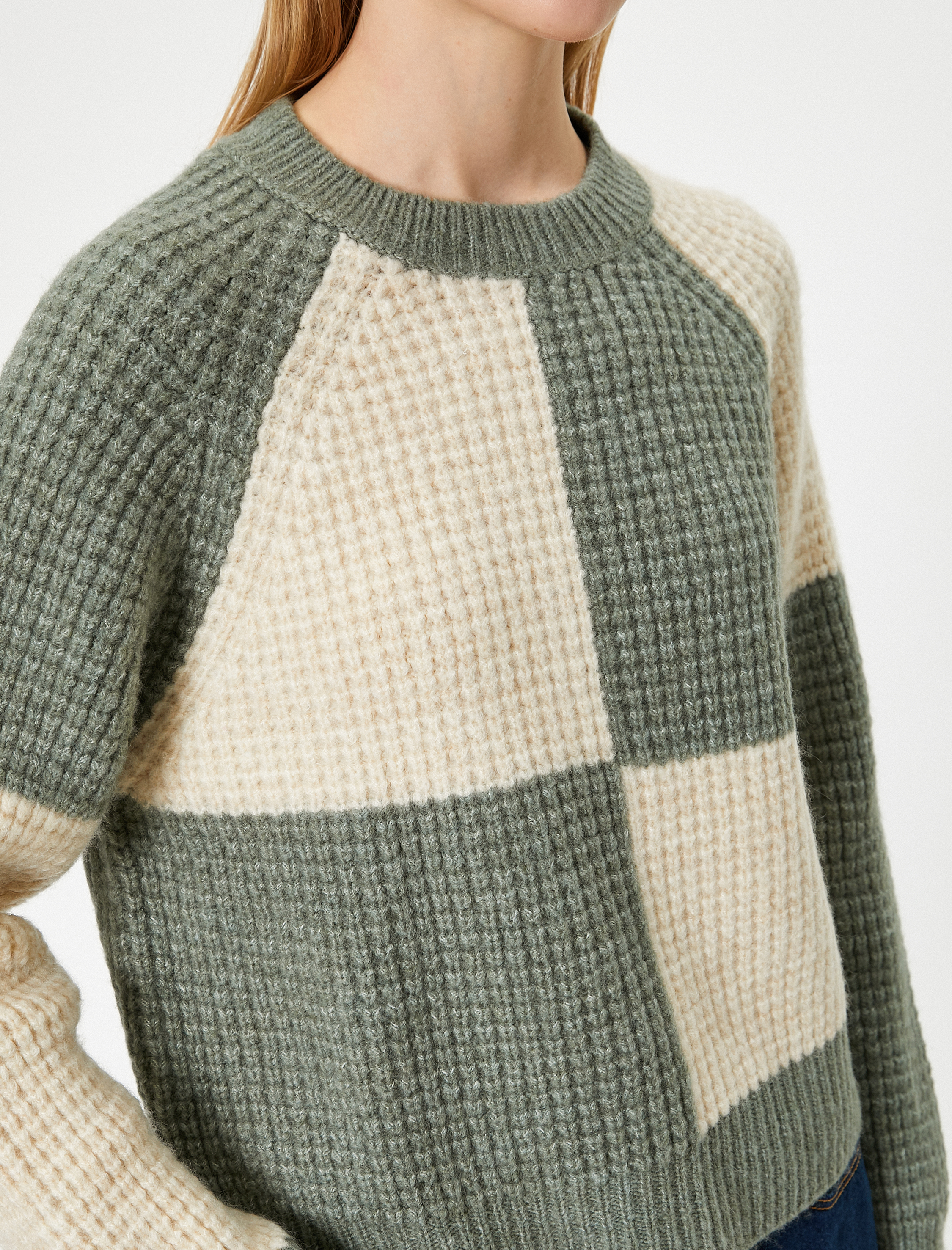   Triko Kazak Bisiklet Yaka Renk Bloklu Uzun Kollu