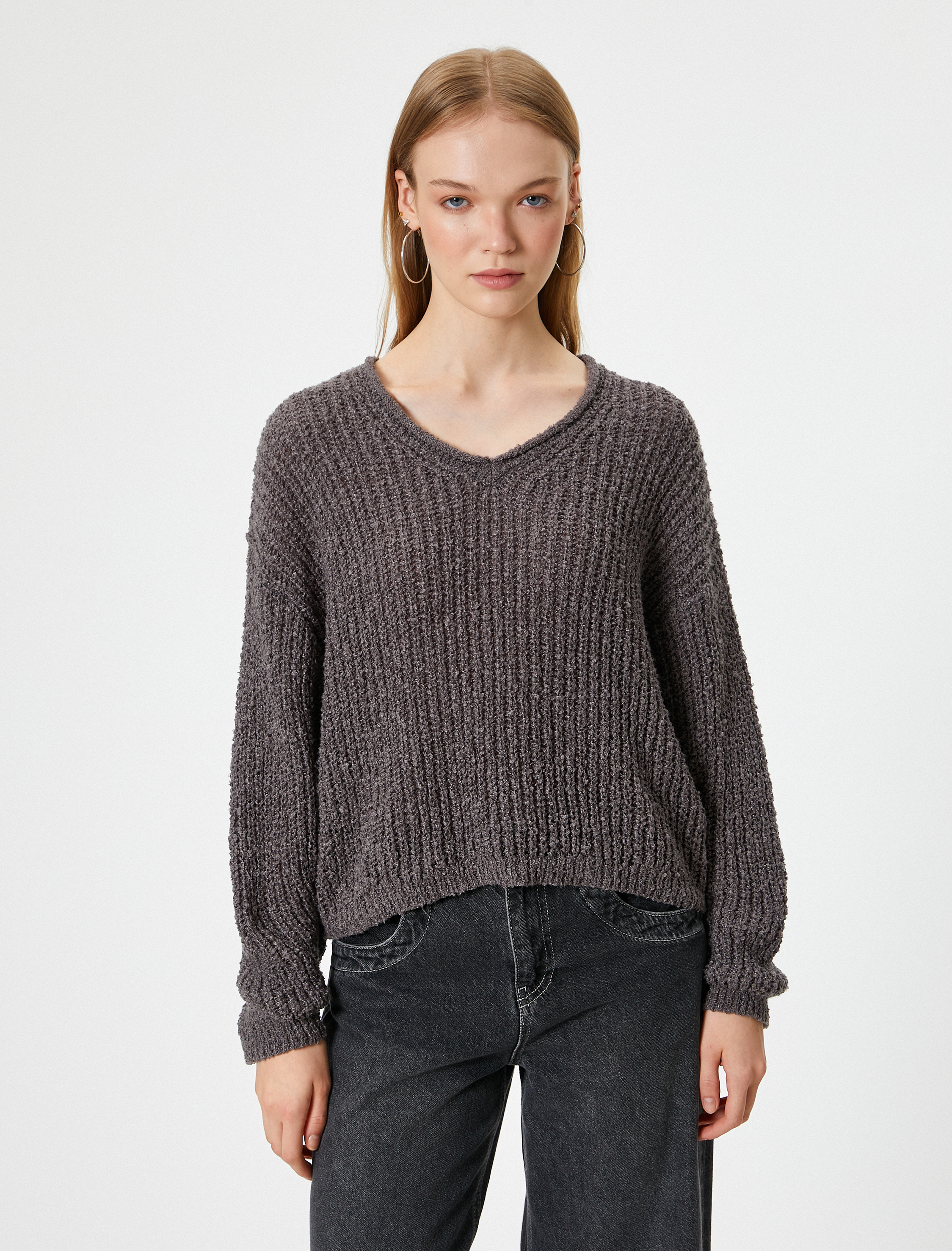   Triko Kazak V Yaka Uzun Kollu Akrilik Karışımlı