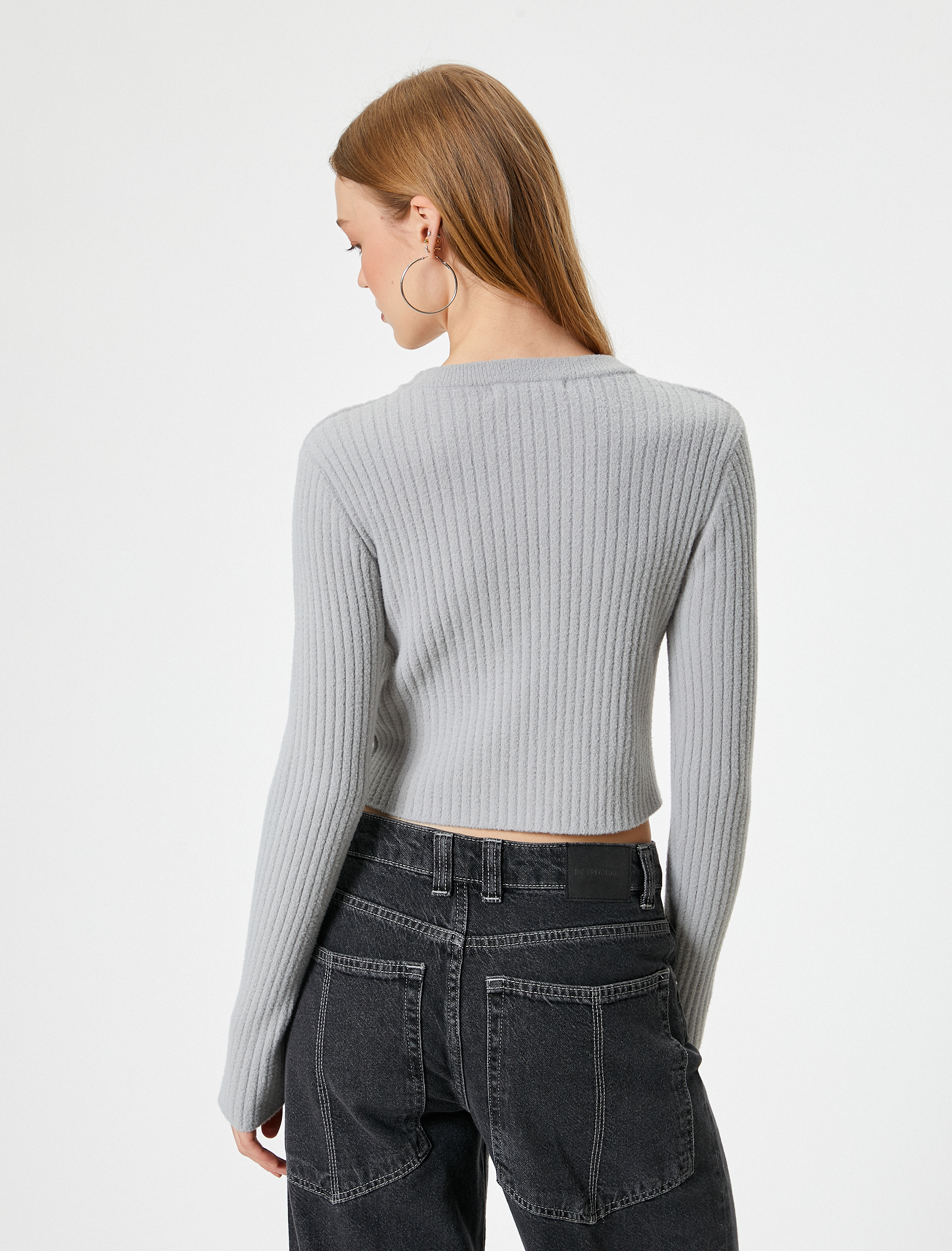 Bisiklet Yaka Crop Triko Kazak Slim Fit