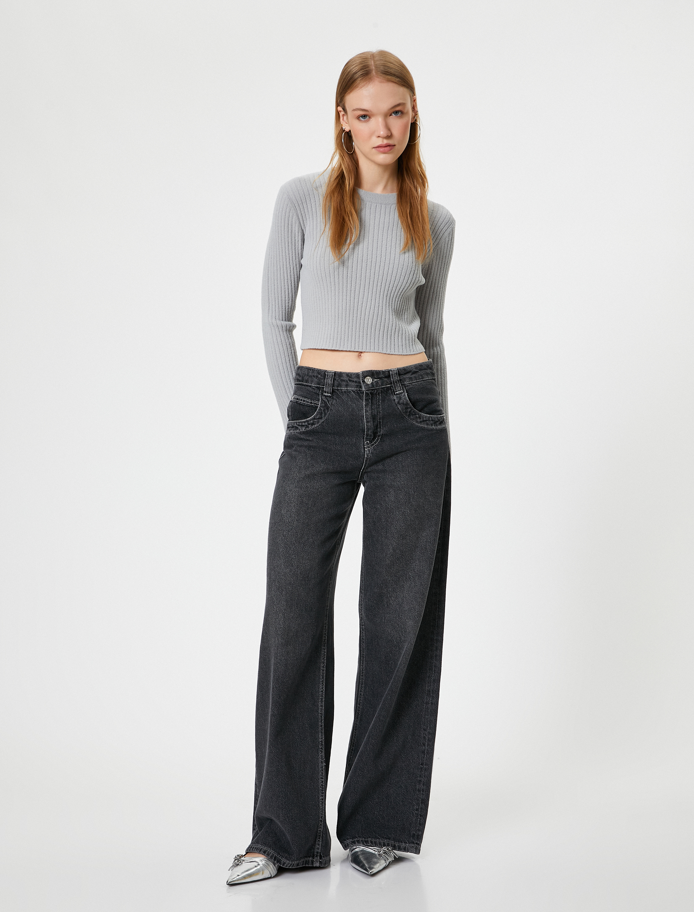 Bisiklet Yaka Crop Triko Kazak Slim Fit