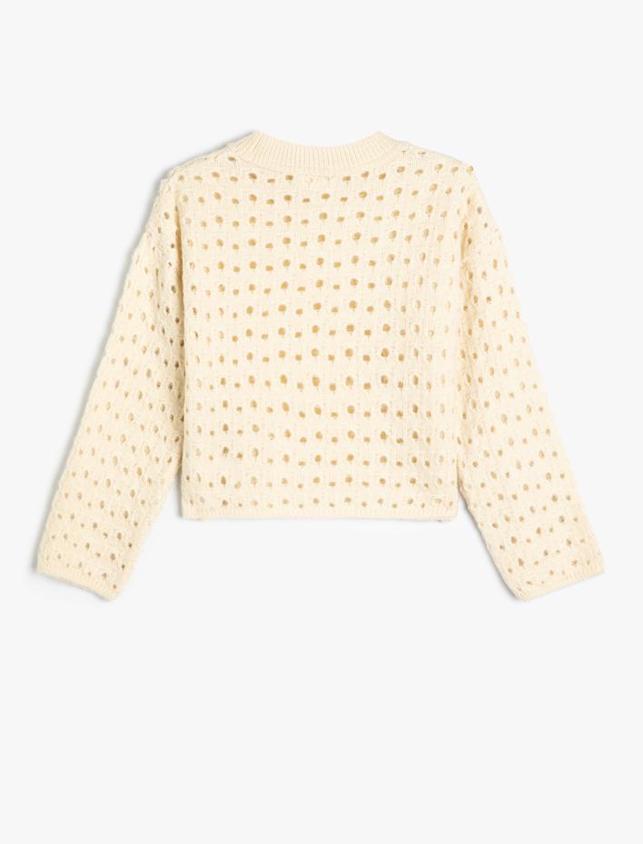 Kız Çocuk Uzun Kollu Bisiklet Yaka Ajurlu Triko Kazak