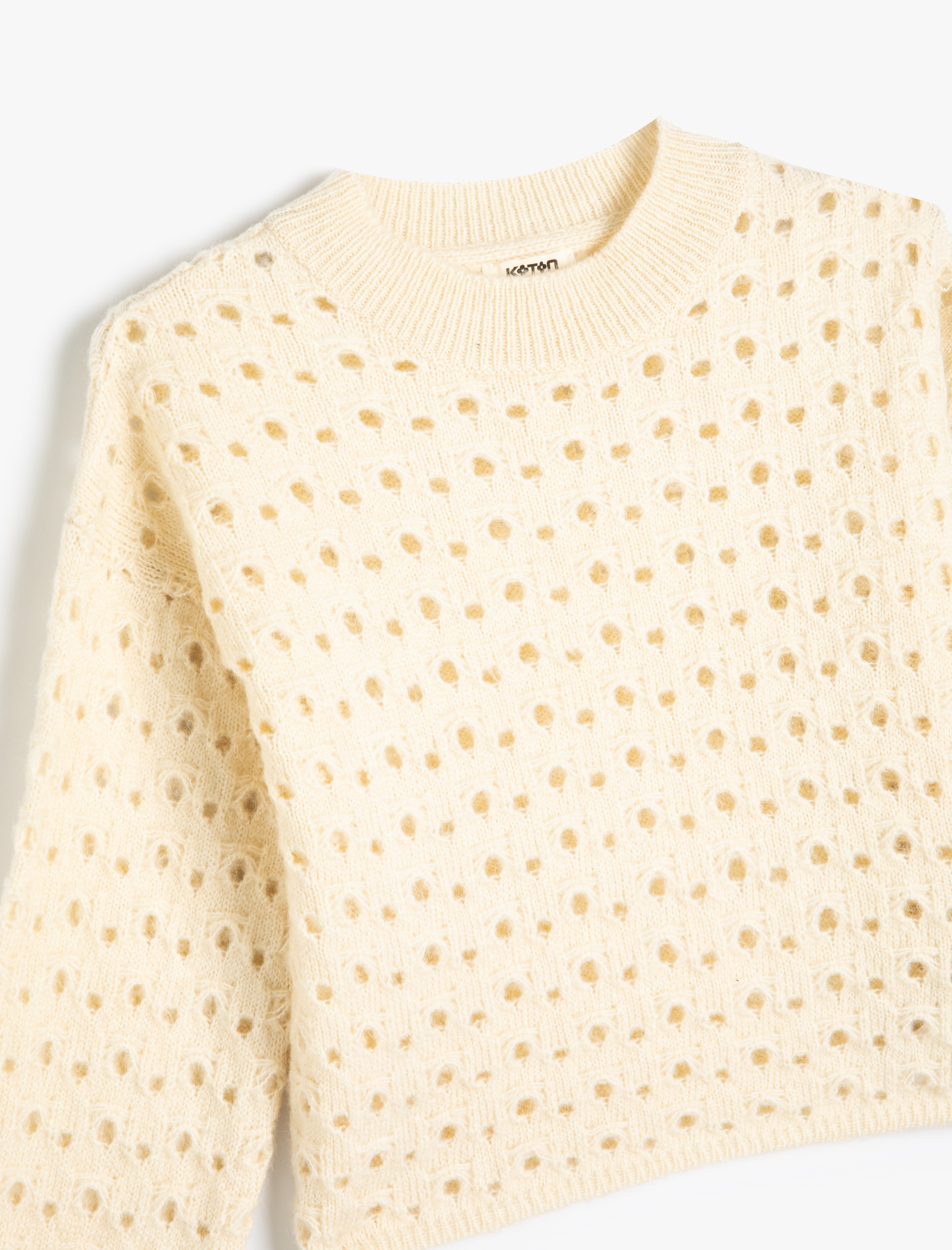  Kız Çocuk Uzun Kollu Bisiklet Yaka Ajurlu Triko Kazak