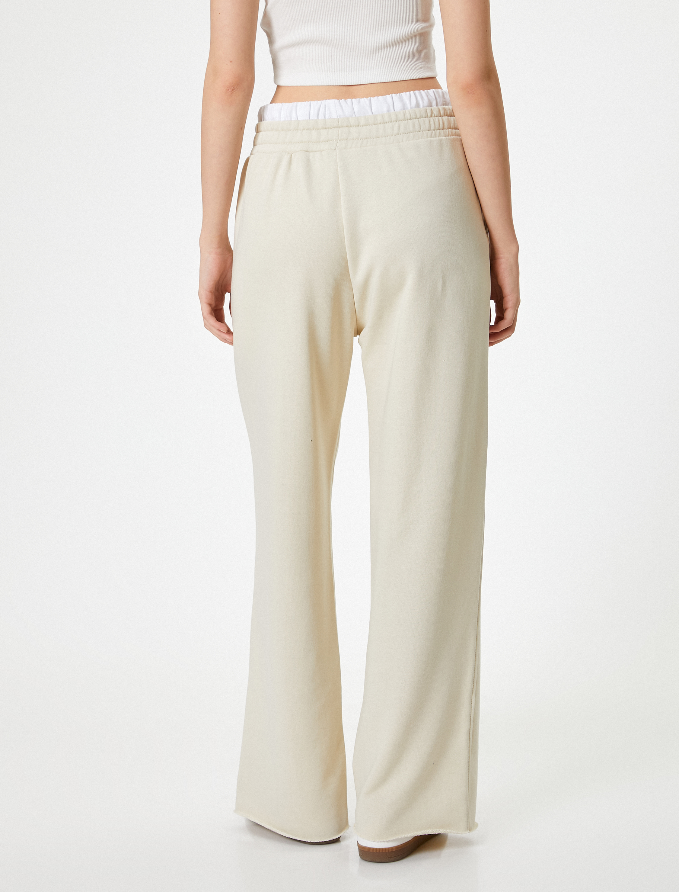 Bol Paça Eşofman Altı Çift Bel Detaylı Nervürlü Cepli Rahat Kalıp