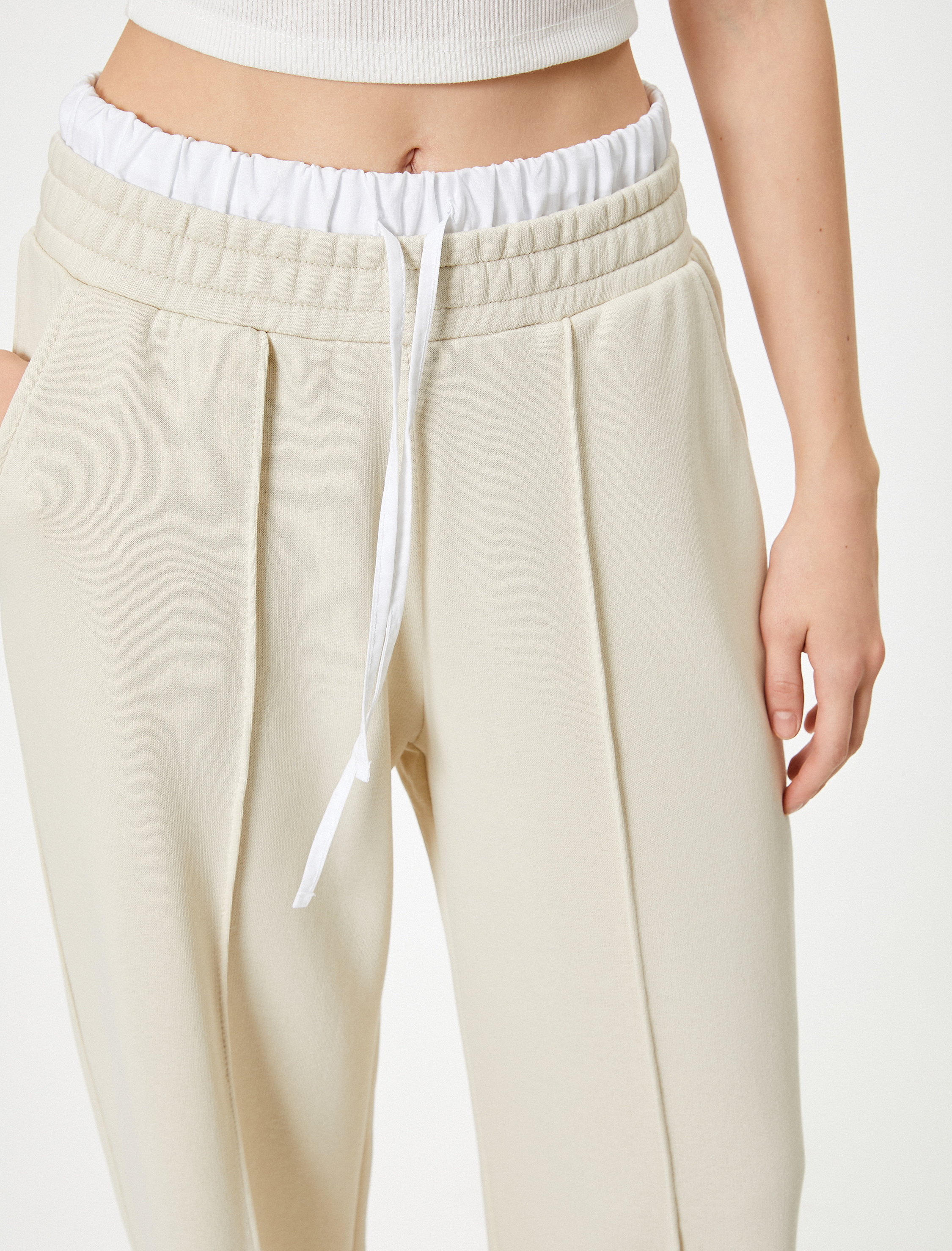 Bol Paça Eşofman Altı Çift Bel Detaylı Nervürlü Cepli Rahat Kalıp