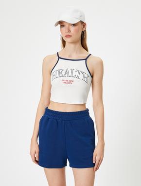 Crop Spor Atlet Slogan Baskılı Halter Yaka Askılı Slim Fit_2