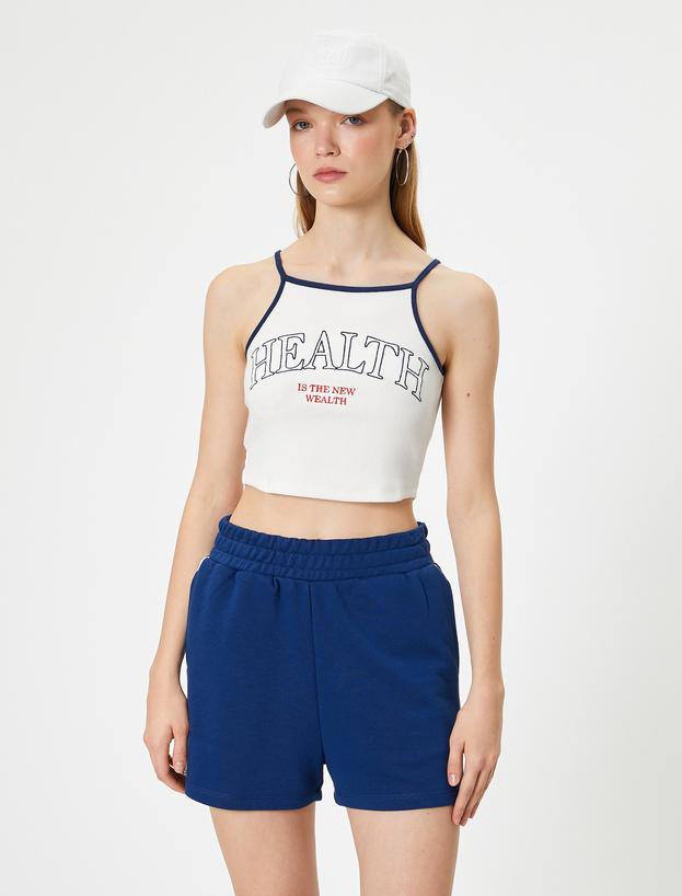 Crop Spor Atlet Slogan Baskılı Halter Yaka Askılı Slim Fit_2