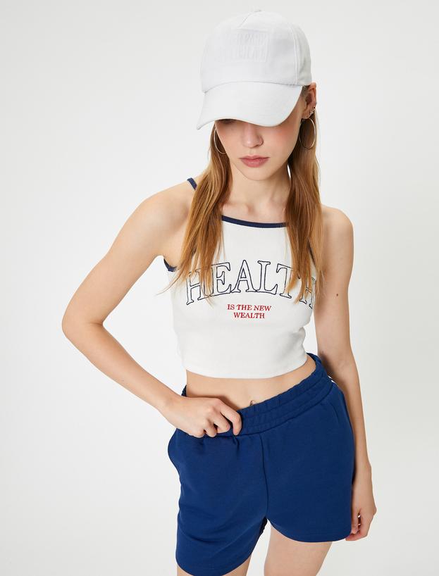 Crop Spor Atlet Slogan Baskılı Halter Yaka Askılı Slim Fit_0