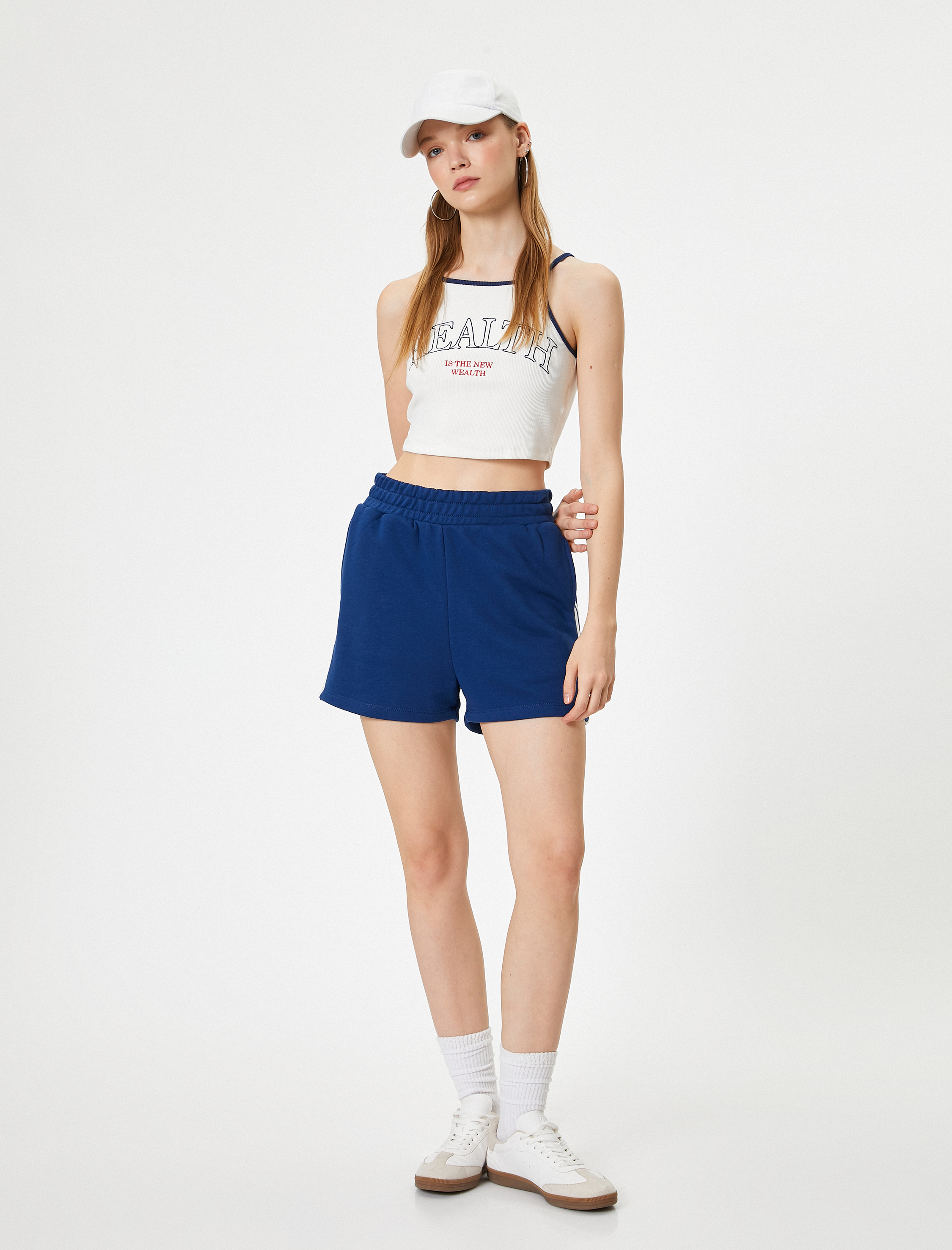   Crop Spor Atlet Slogan Baskılı Halter Yaka Askılı Slim Fit