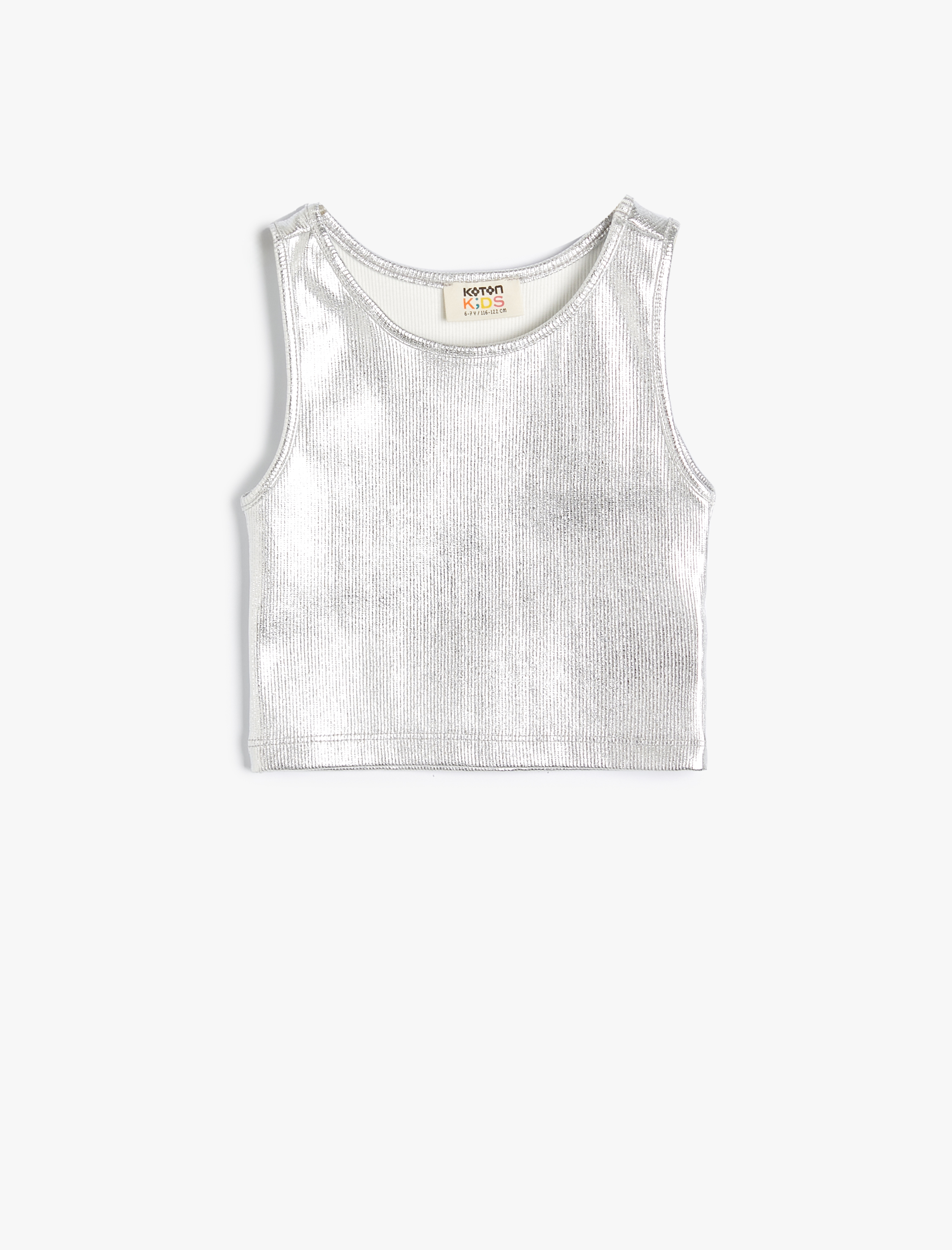  Kız Çocuk Crop Atlet Kolsuz Yuvarlak Yaka Ribanalı