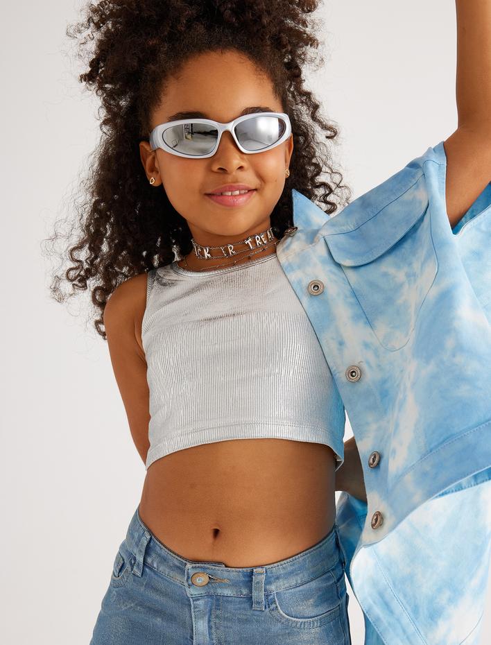 Kız Çocuk Crop Atlet Kolsuz Yuvarlak Yaka Ribanalı