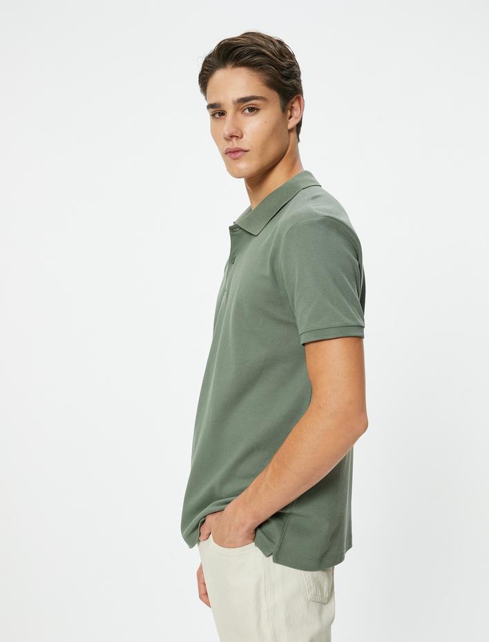  Polo Yaka Tişört Slim Fit Düğmeli Kısa Kollu