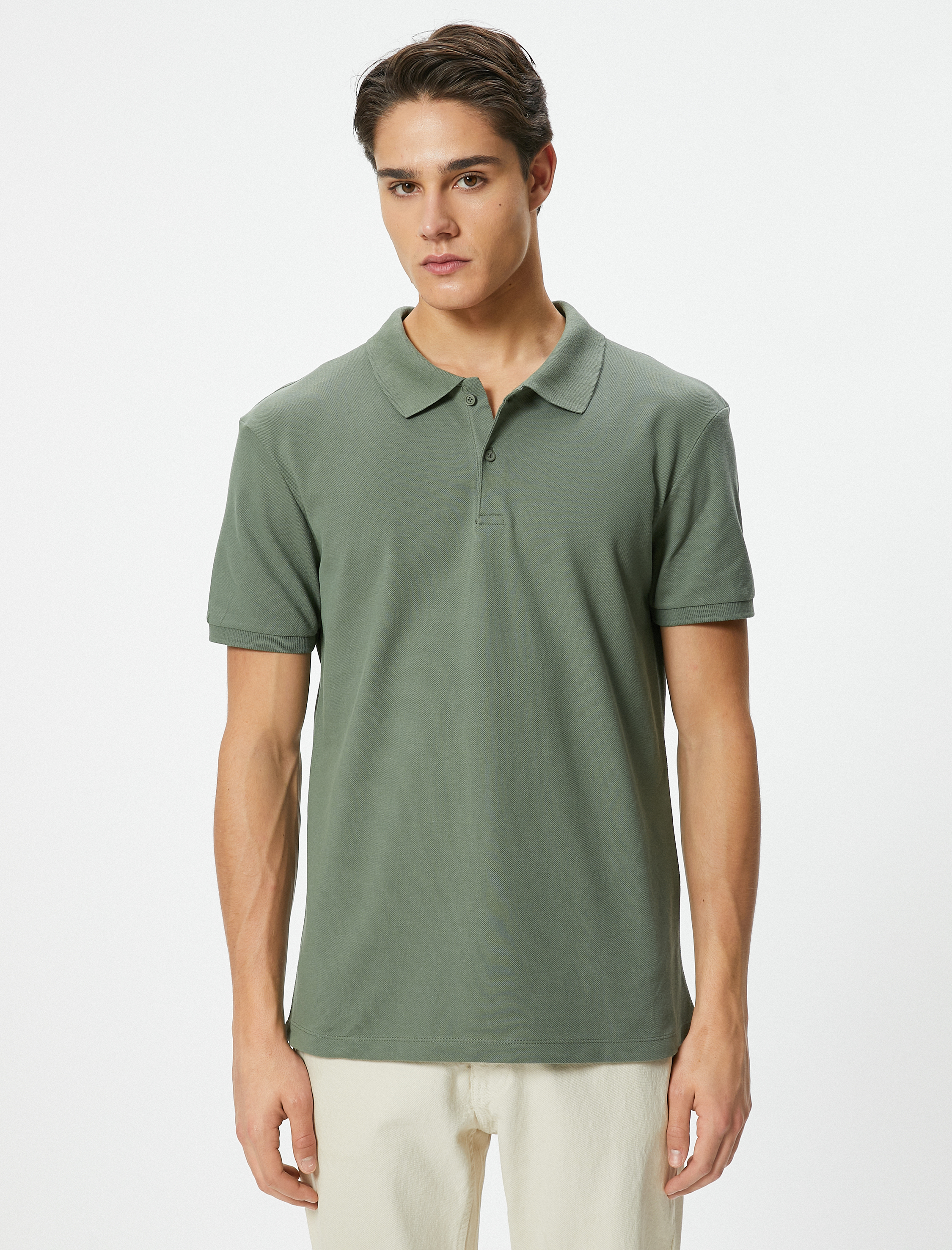 Polo Yaka Tişört Slim Fit Düğmeli Kısa Kollu