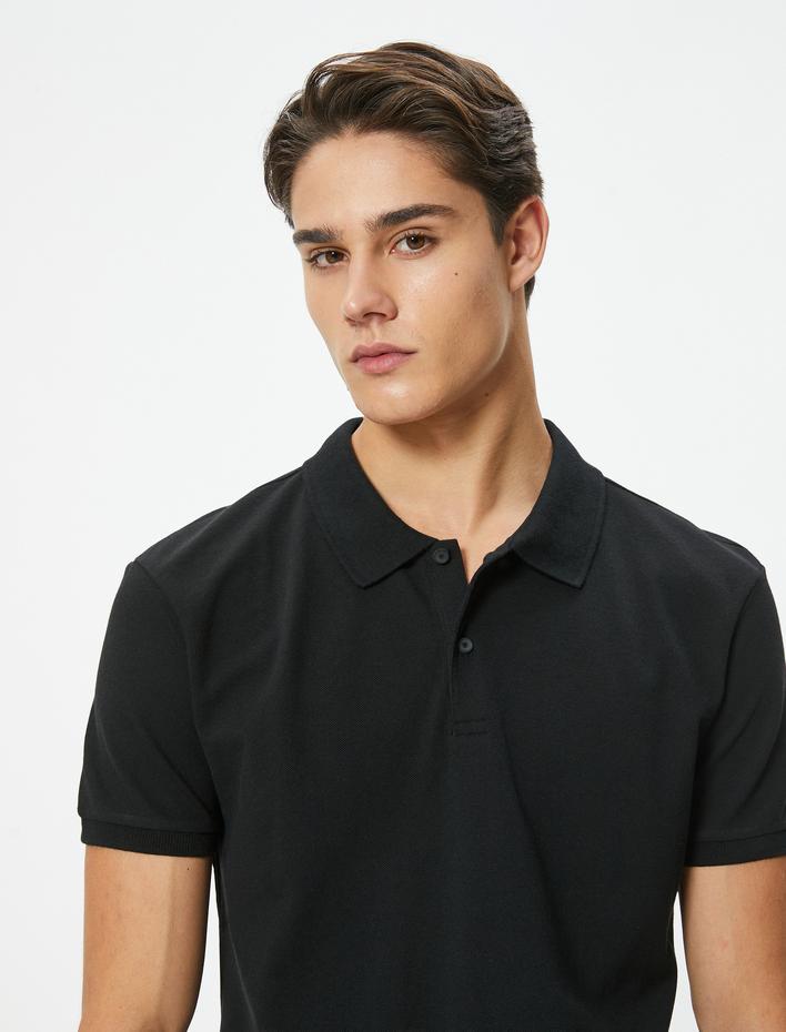  Polo Yaka Tişört Slim Fit Düğmeli Kısa Kollu