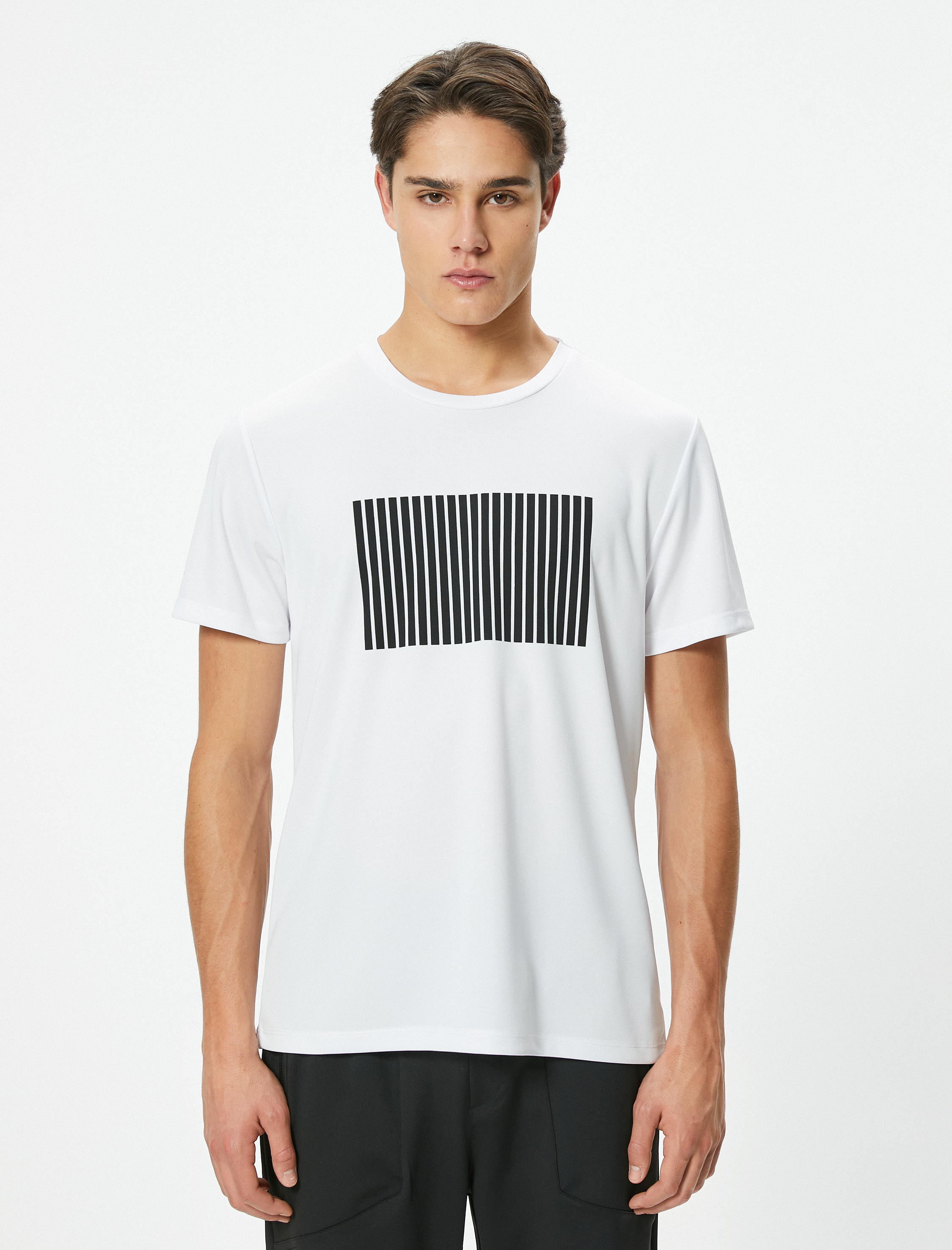   Baskılı Spor Tişört Bisiklet Yaka Kısa Kollu