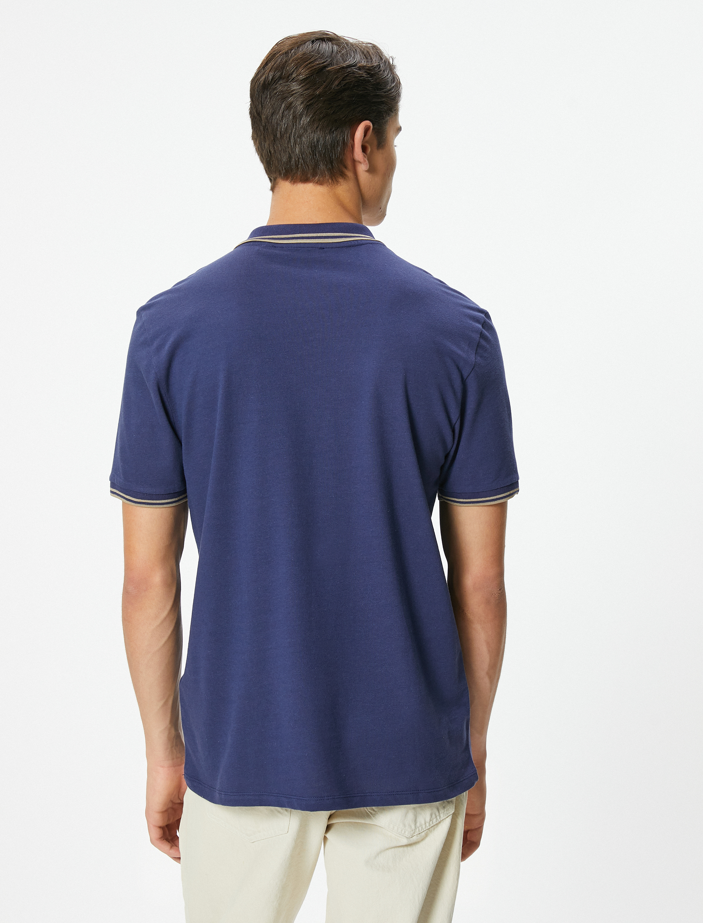   Polo Yaka Tişört Düğmeli Kısa Kollu Sloganlı Biyeli