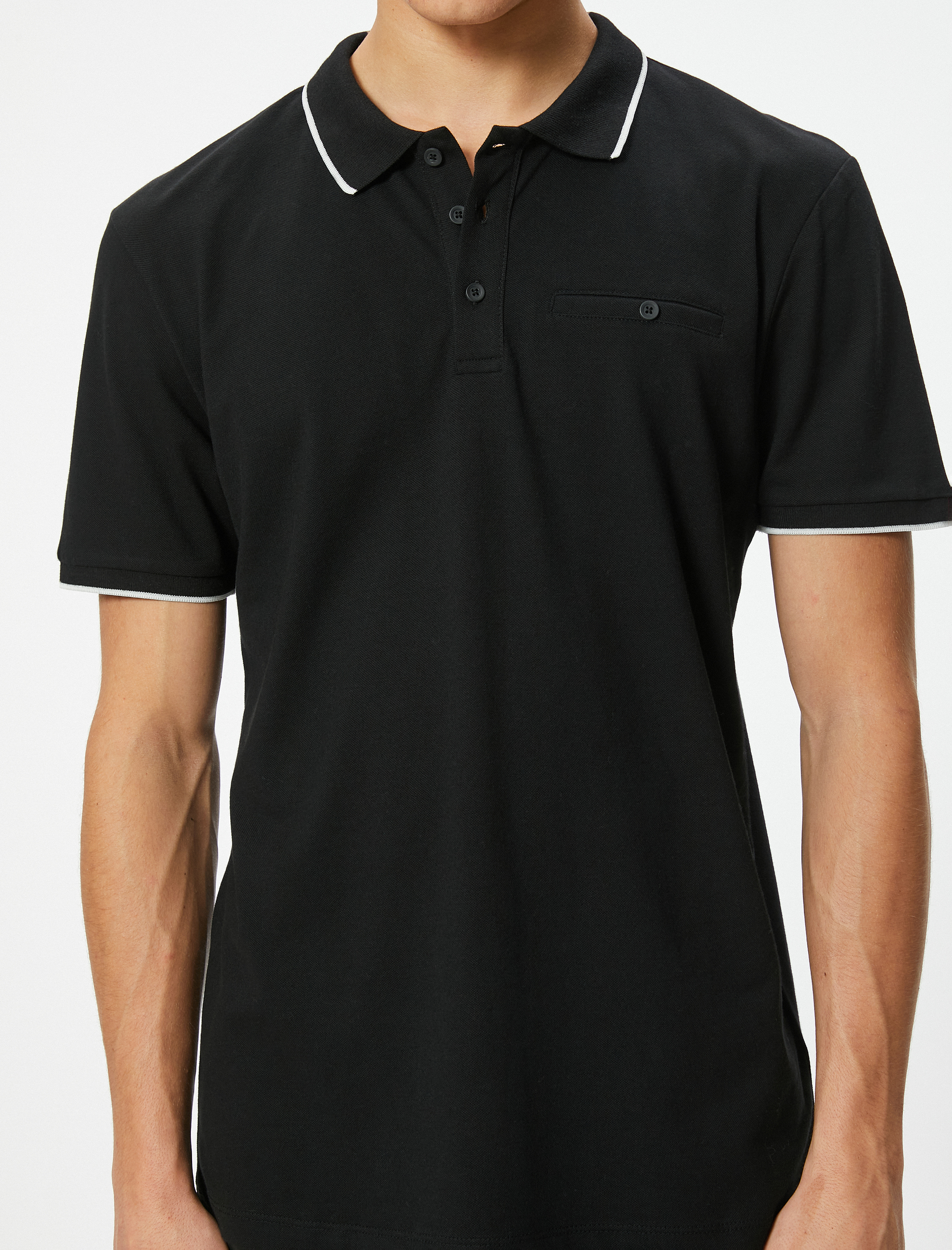   Polo Yaka Tişört Slim Fit Düğmeli Kısa Kollu Biyeli