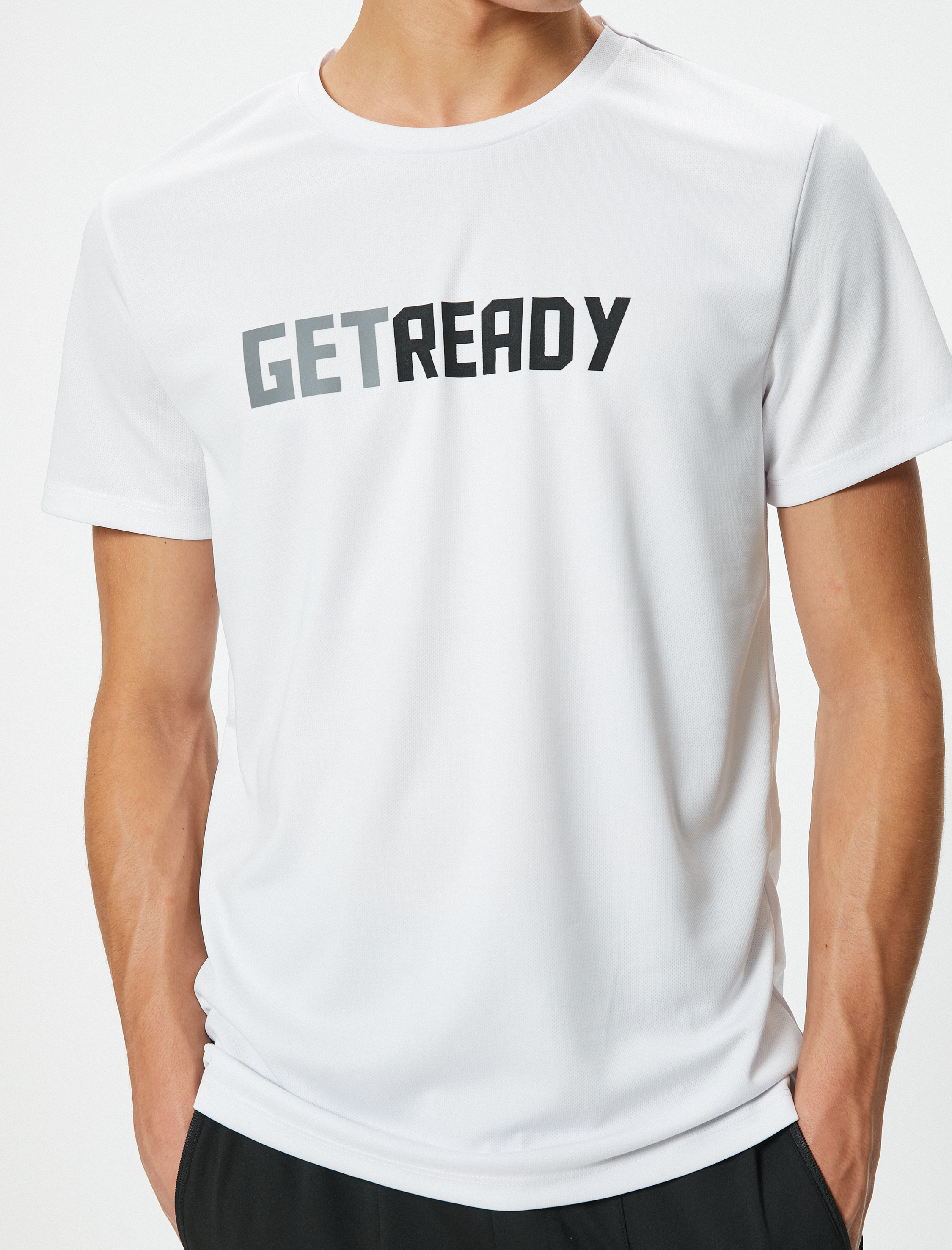   Spor Tişört Slogan Baskılı Bisiklet Yaka Kısa Kollu