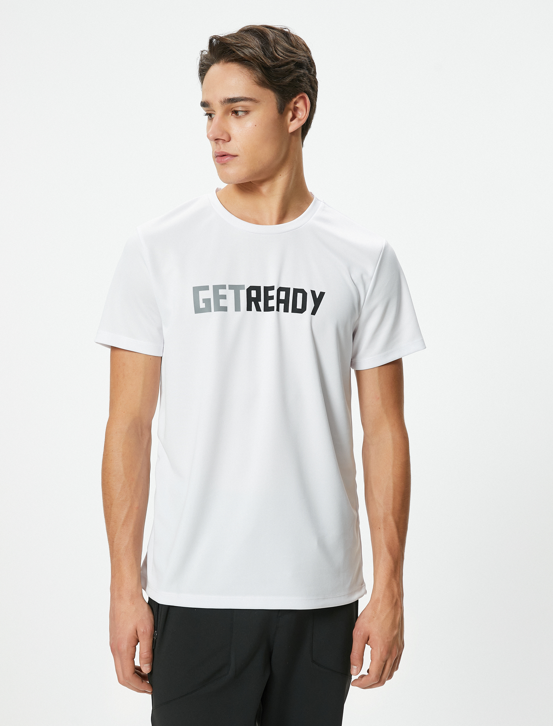   Spor Tişört Slogan Baskılı Bisiklet Yaka Kısa Kollu