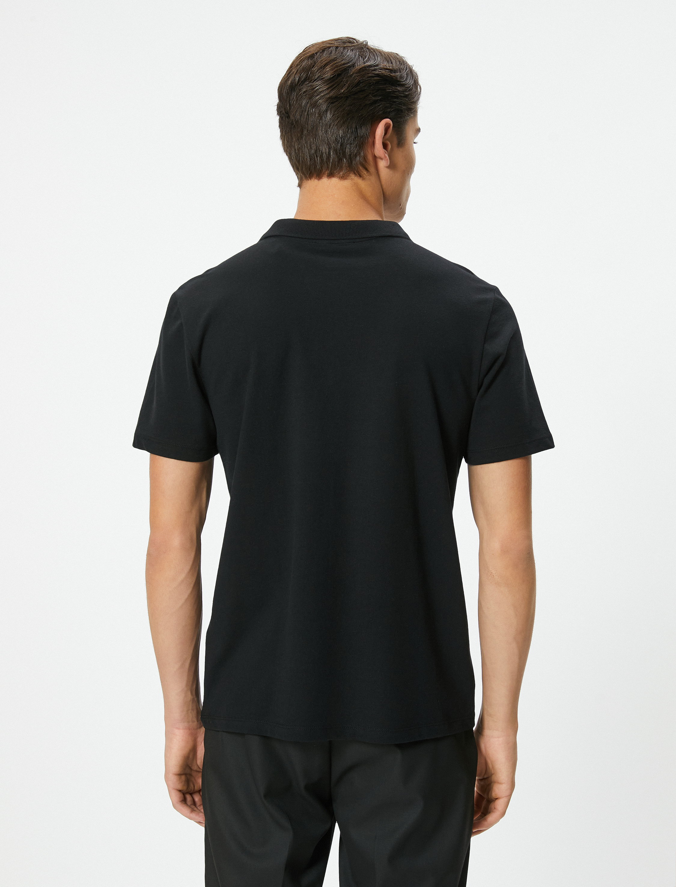   Polo Yaka Tişört Minimal Baskılı Düğmeli Kısa Kollu