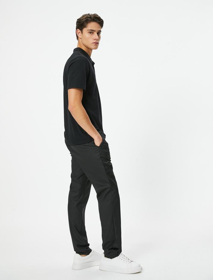  Polo Yaka Tişört Minimal Baskılı Düğmeli Kısa Kollu