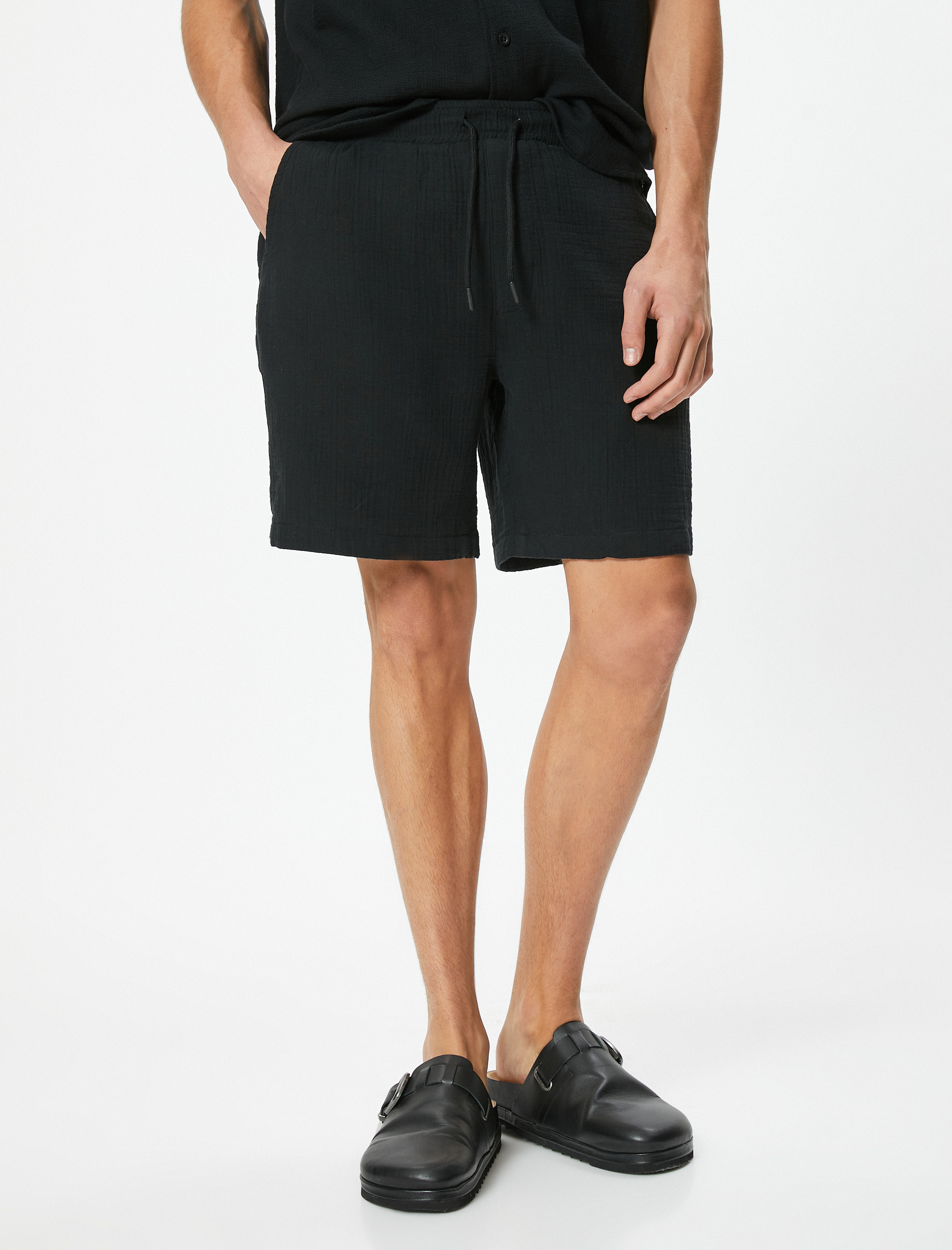   Müslin Bermuda Şort Beli Bağcıklı Cep Detaylı Pamuklu