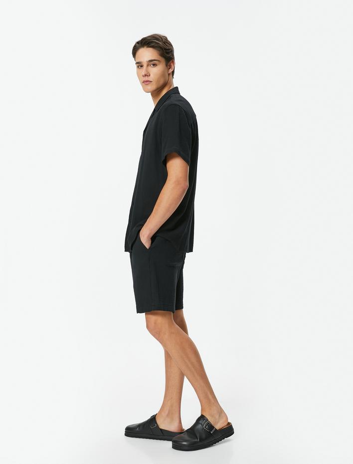  Müslin Bermuda Şort Beli Bağcıklı Cep Detaylı Pamuklu